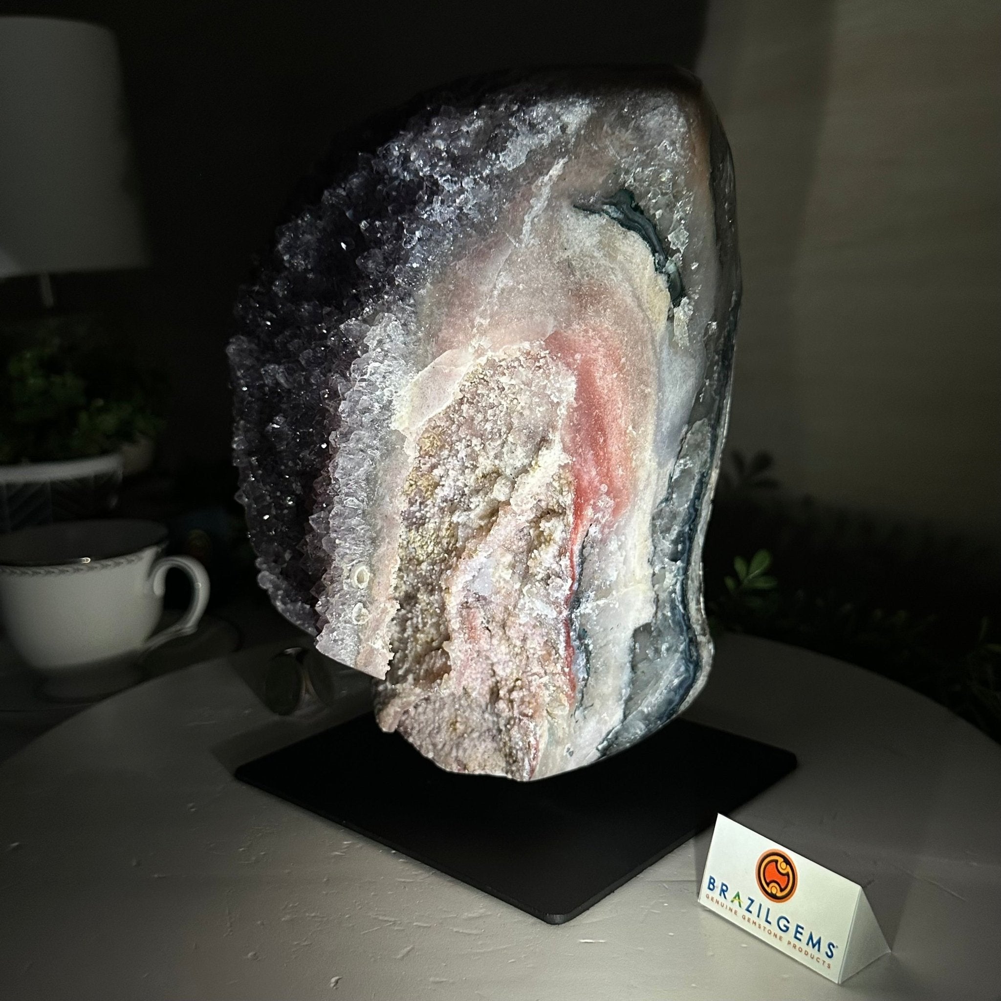 Amethyst Cluster on a Metal Base, 13.2 lbs & 9.1" Tall #5491 - 0216 - Brazil GemsBrazil GemsAmethyst Cluster on a Metal Base, 13.2 lbs & 9.1" Tall #5491 - 0216Clusters on Fixed Bases5491 - 0216