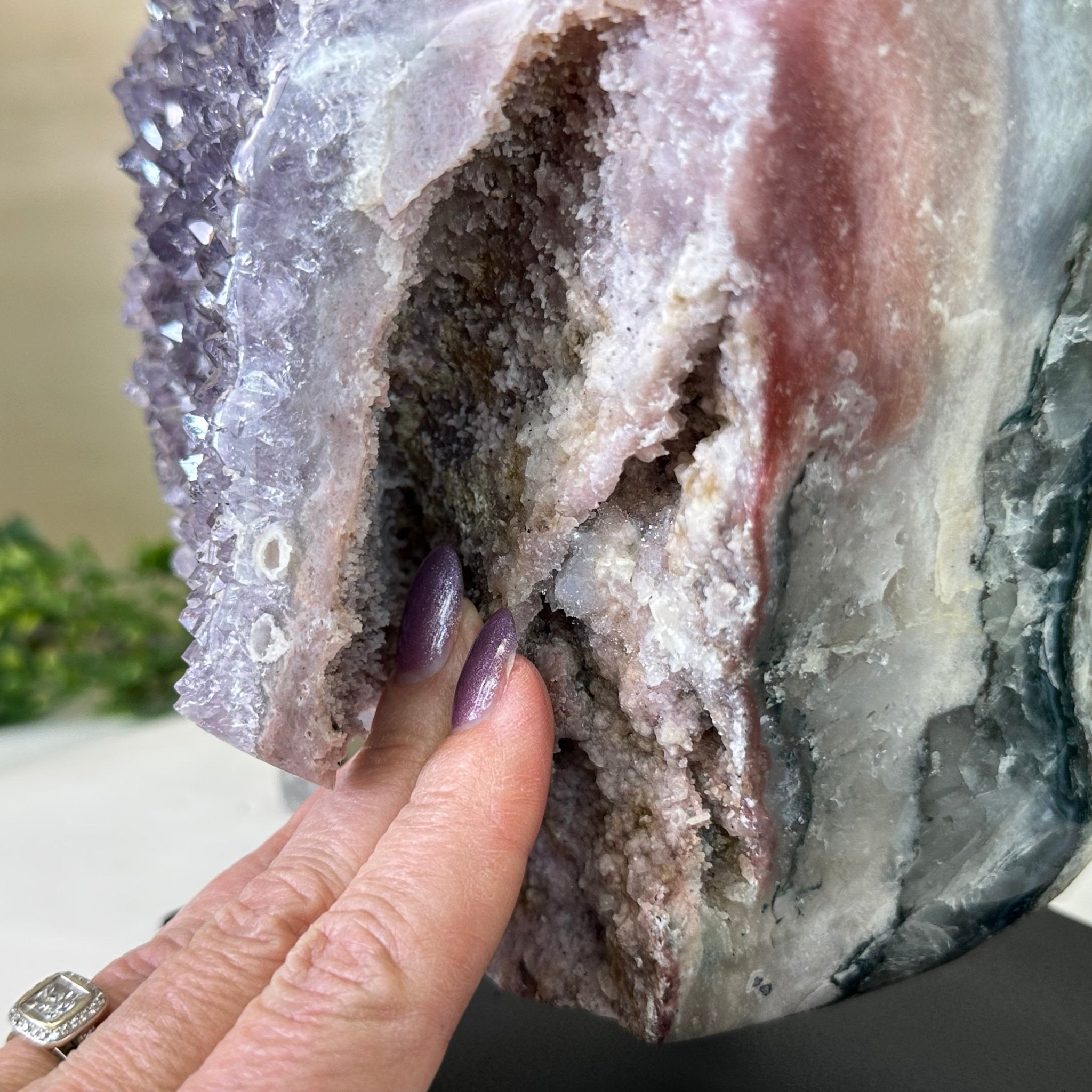 Amethyst Cluster on a Metal Base, 13.2 lbs & 9.1" Tall #5491 - 0216 - Brazil GemsBrazil GemsAmethyst Cluster on a Metal Base, 13.2 lbs & 9.1" Tall #5491 - 0216Clusters on Fixed Bases5491 - 0216