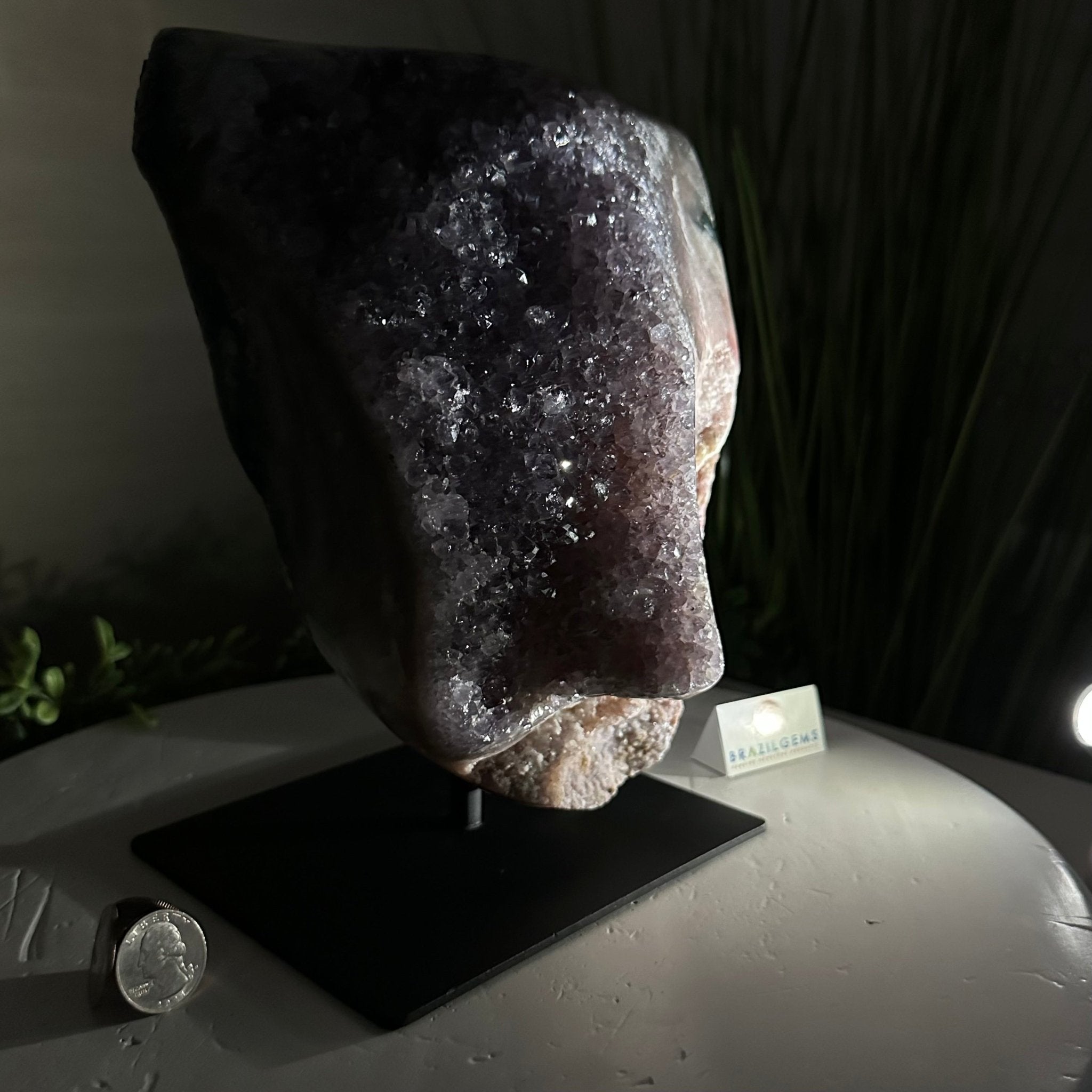 Amethyst Cluster on a Metal Base, 13.2 lbs & 9.1" Tall #5491 - 0216 - Brazil GemsBrazil GemsAmethyst Cluster on a Metal Base, 13.2 lbs & 9.1" Tall #5491 - 0216Clusters on Fixed Bases5491 - 0216