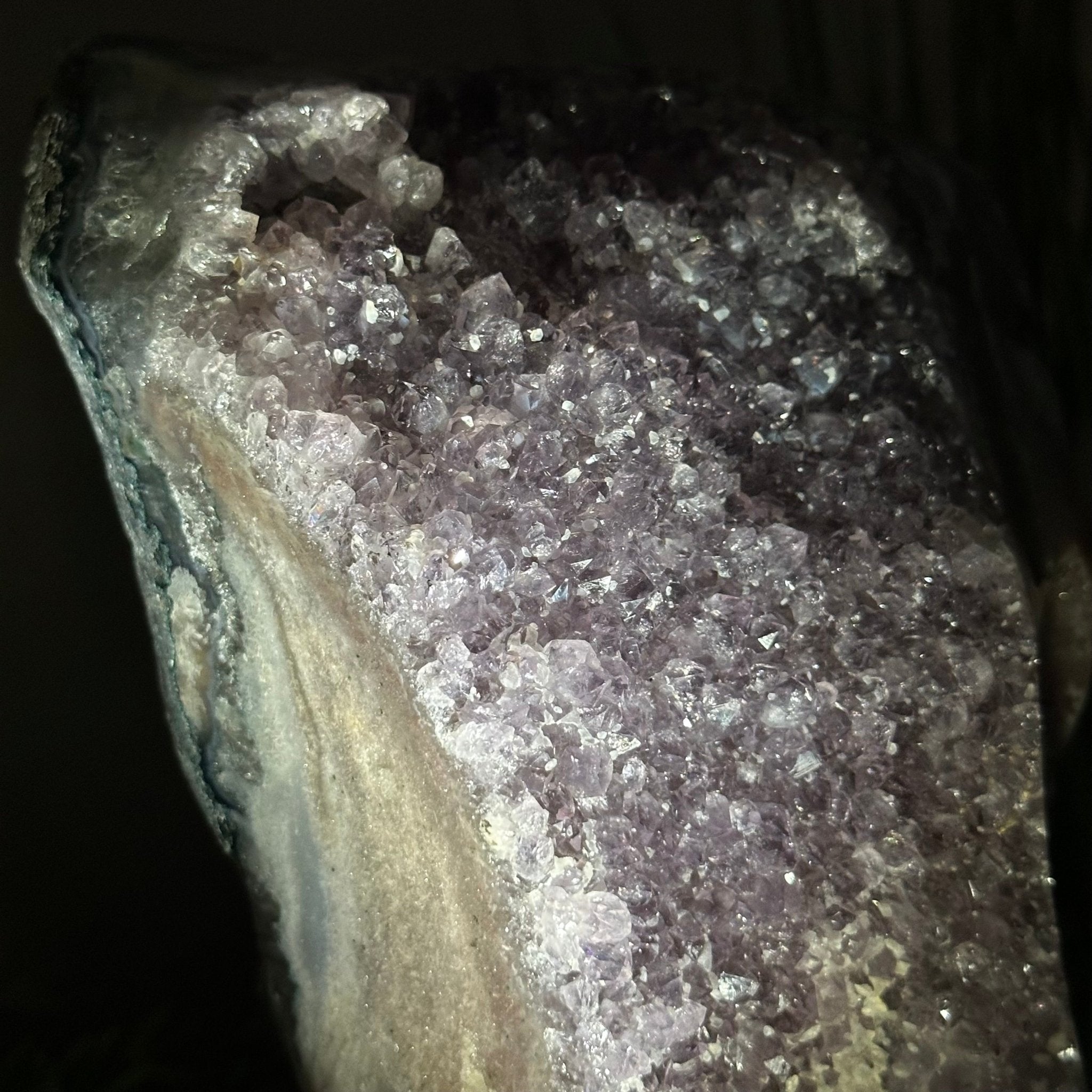 Amethyst Cluster on a Metal Base, 13.2 lbs & 9.1" Tall #5491 - 0216 - Brazil GemsBrazil GemsAmethyst Cluster on a Metal Base, 13.2 lbs & 9.1" Tall #5491 - 0216Clusters on Fixed Bases5491 - 0216