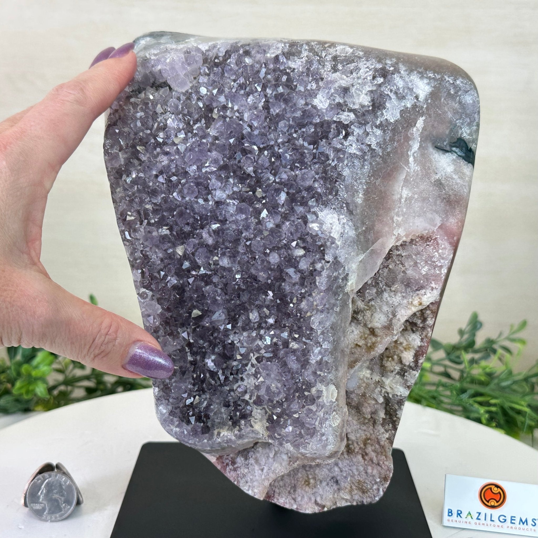 Amethyst Cluster on a Metal Base, 13.2 lbs & 9.1" Tall #5491 - 0216 - Brazil GemsBrazil GemsAmethyst Cluster on a Metal Base, 13.2 lbs & 9.1" Tall #5491 - 0216Clusters on Fixed Bases5491 - 0216