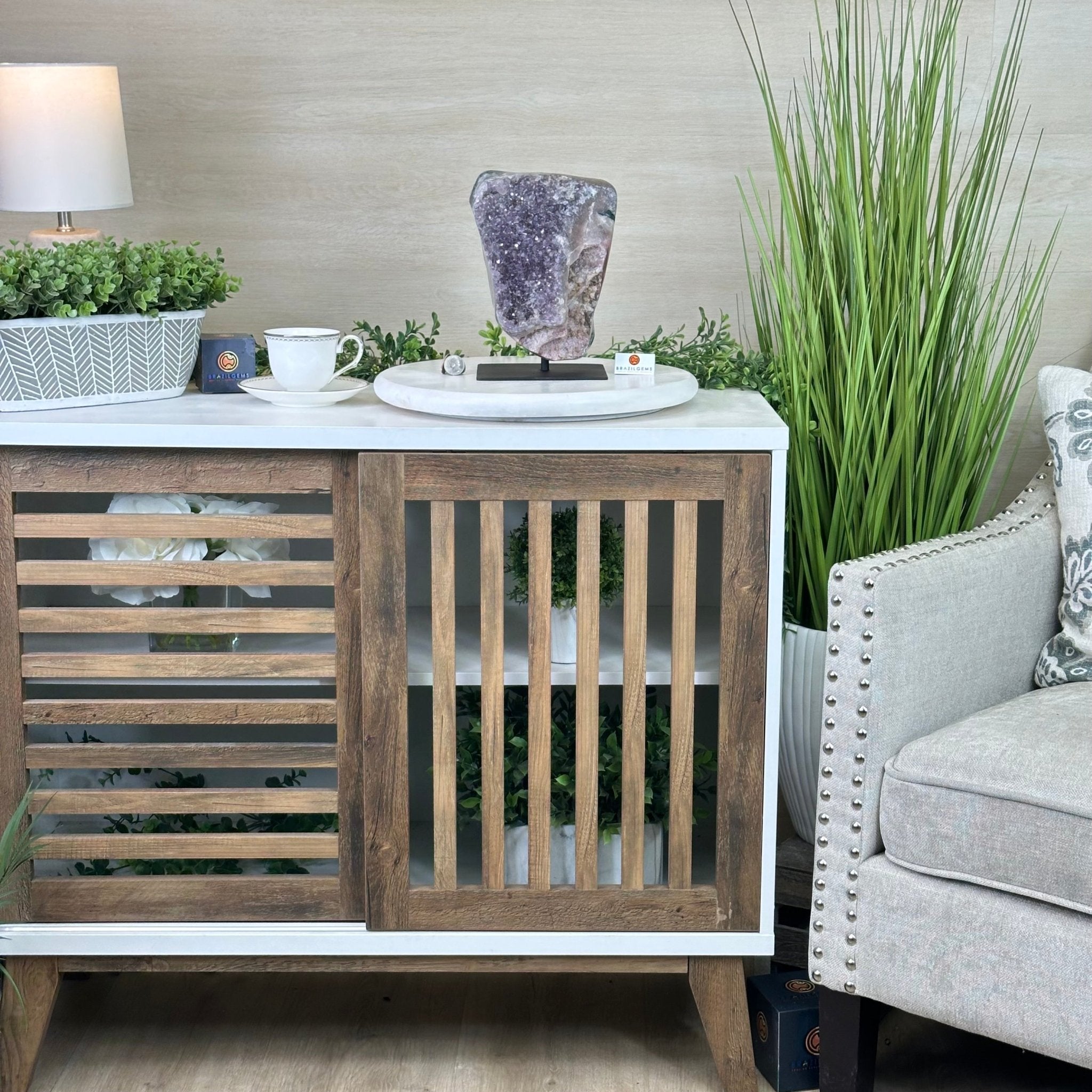 Amethyst Cluster on a Metal Base, 13.2 lbs & 9.1" Tall #5491 - 0216 - Brazil GemsBrazil GemsAmethyst Cluster on a Metal Base, 13.2 lbs & 9.1" Tall #5491 - 0216Clusters on Fixed Bases5491 - 0216