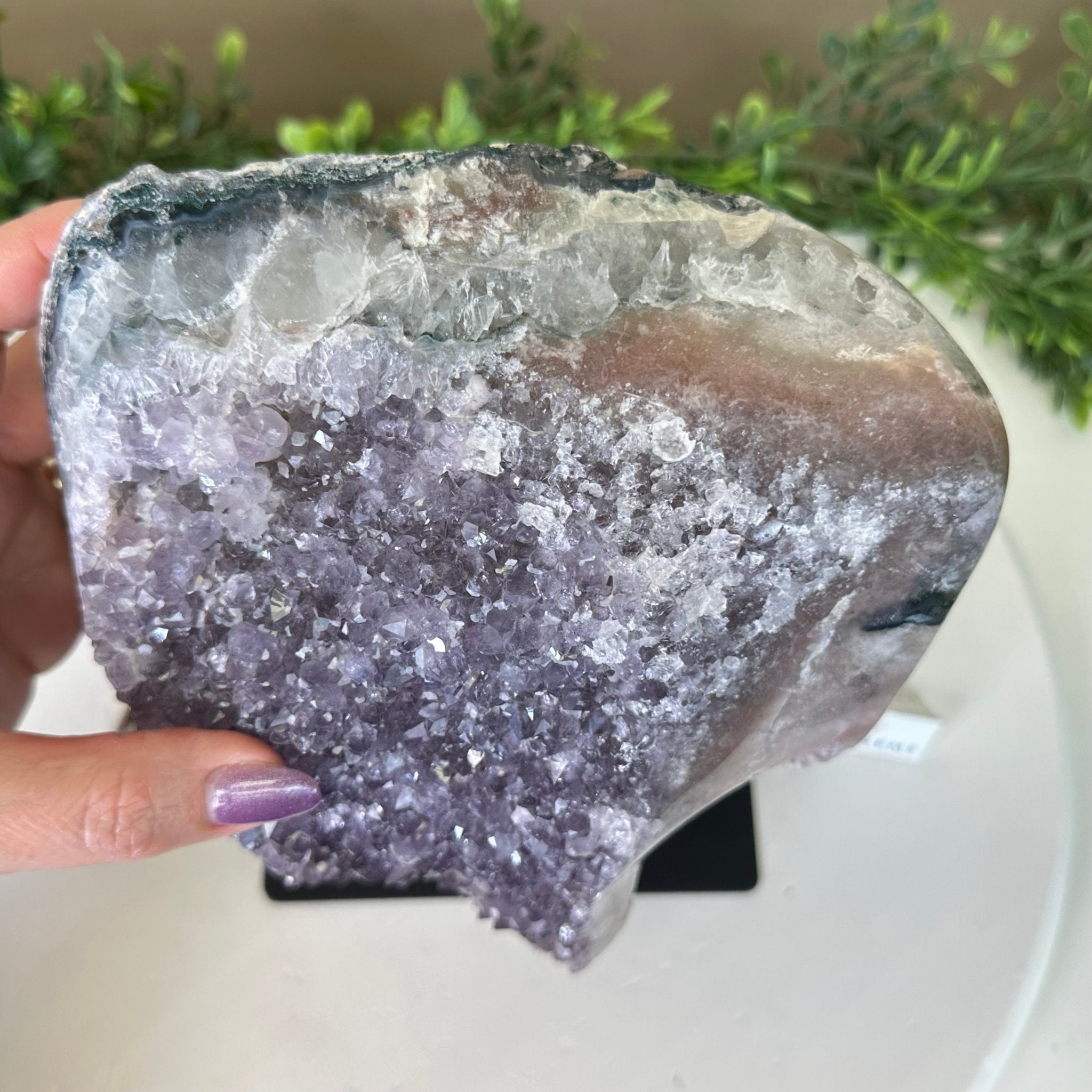 Amethyst Cluster on a Metal Base, 13.2 lbs & 9.1" Tall #5491 - 0216 - Brazil GemsBrazil GemsAmethyst Cluster on a Metal Base, 13.2 lbs & 9.1" Tall #5491 - 0216Clusters on Fixed Bases5491 - 0216