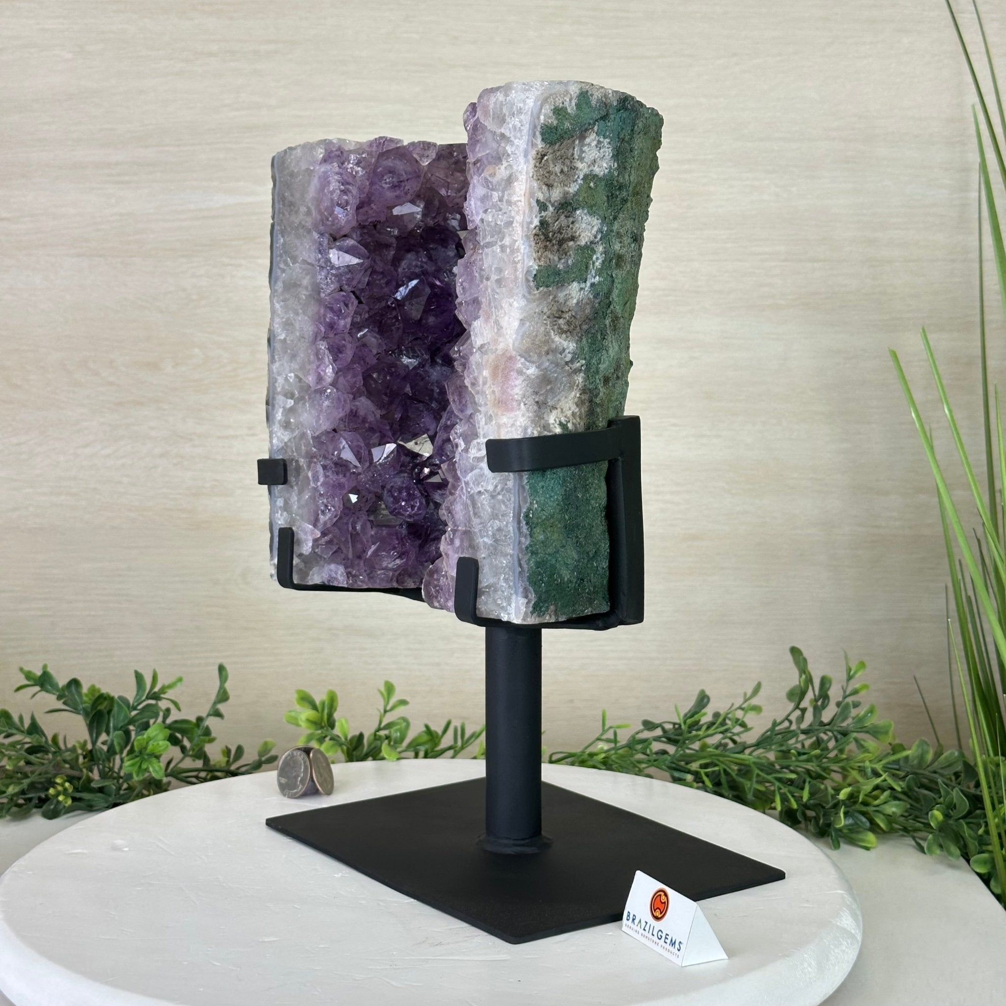 Amethyst Cluster on a Metal Base, 21.8 lbs & 13.2" Tall #5491 - 0242 - Brazil GemsBrazil GemsAmethyst Cluster on a Metal Base, 21.8 lbs & 13.2" Tall #5491 - 0242Clusters on Fixed Bases5491 - 0242