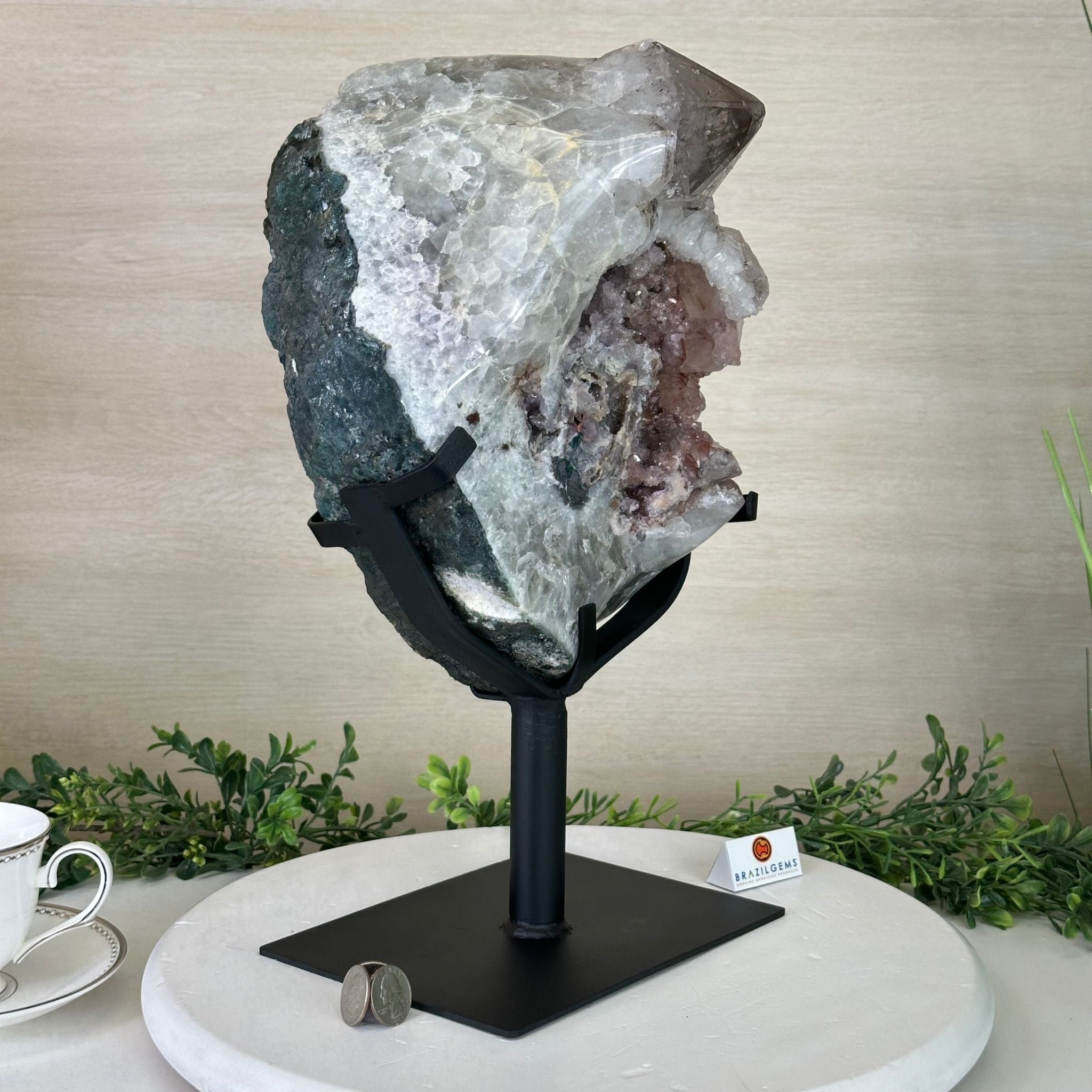 Amethyst Cluster on a Metal Base, 23.8 lbs & 15.9" Tall, #5491 - 0217 - Brazil GemsBrazil GemsAmethyst Cluster on a Metal Base, 23.8 lbs & 15.9" Tall, #5491 - 0217Clusters on Fixed Bases5491 - 02107