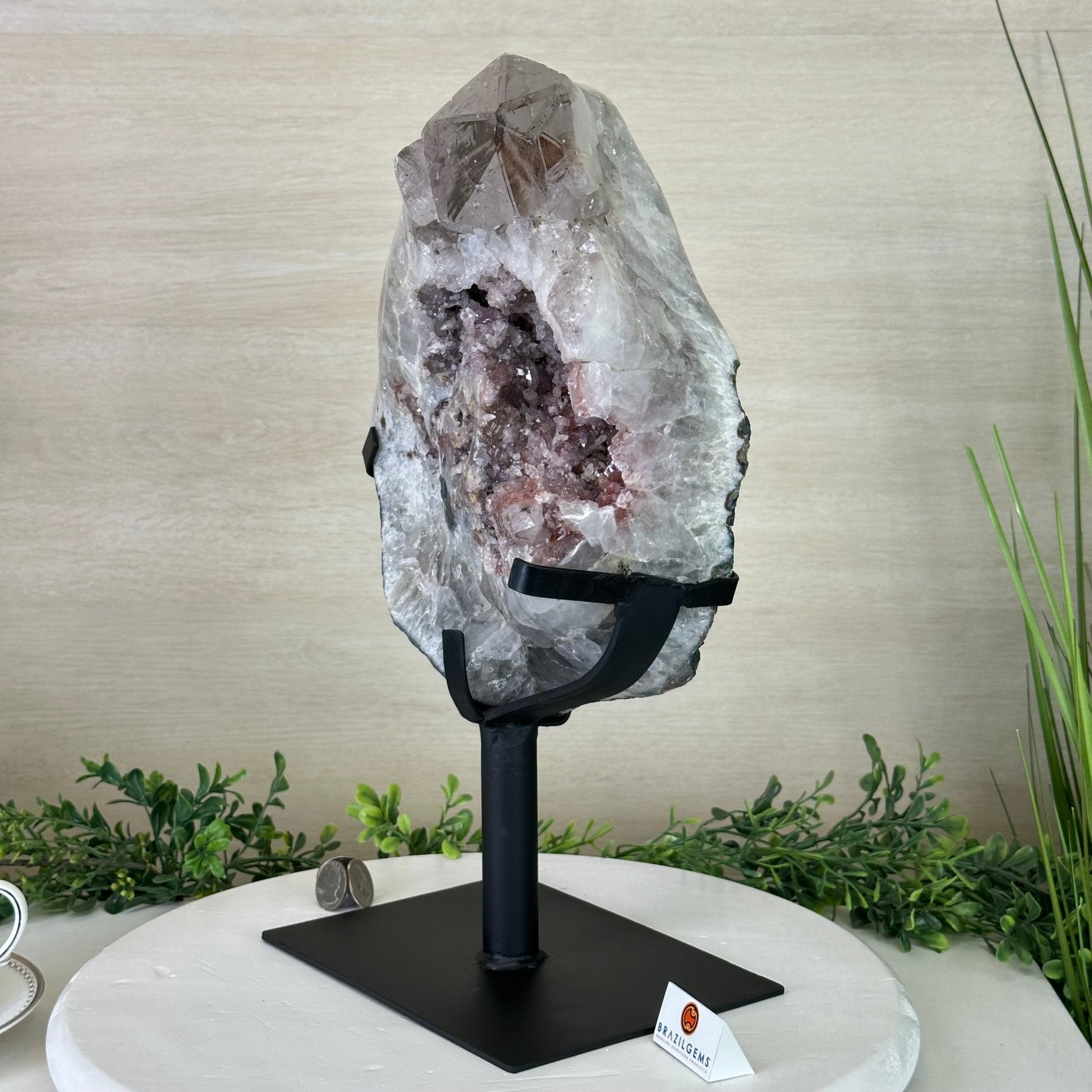 Amethyst Cluster on a Metal Base, 23.8 lbs & 15.9" Tall, #5491 - 0217 - Brazil GemsBrazil GemsAmethyst Cluster on a Metal Base, 23.8 lbs & 15.9" Tall, #5491 - 0217Clusters on Fixed Bases5491 - 02107