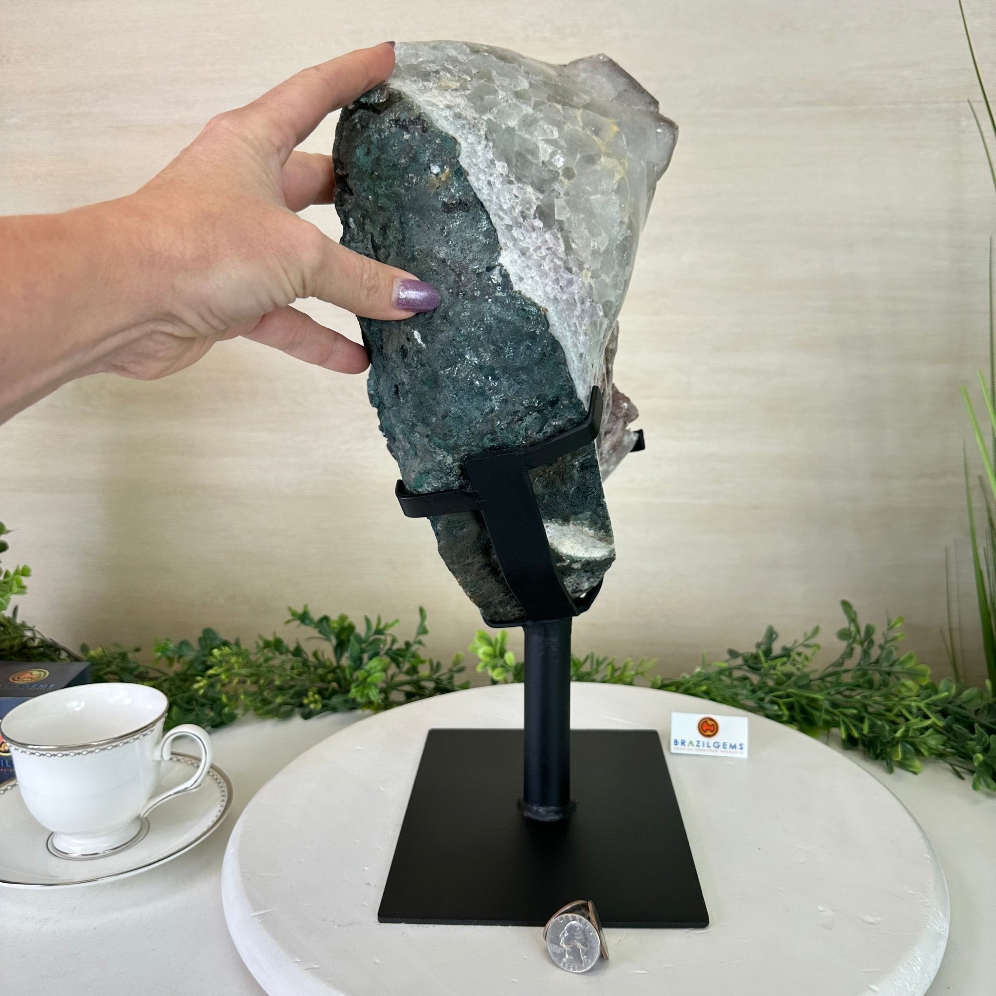 Amethyst Cluster on a Metal Base, 23.8 lbs & 15.9" Tall, #5491 - 0217 - Brazil GemsBrazil GemsAmethyst Cluster on a Metal Base, 23.8 lbs & 15.9" Tall, #5491 - 0217Clusters on Fixed Bases5491 - 02107