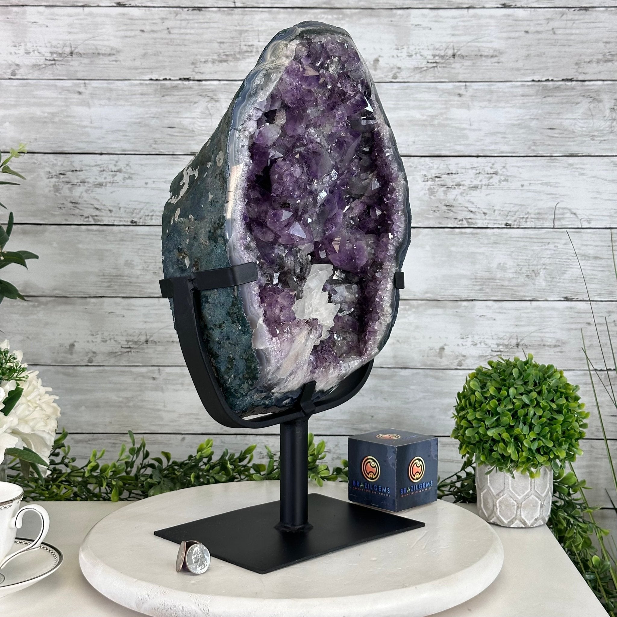 Amethyst Cluster on a Metal Base, 28.4 lbs & 17.5" Tall, #5491 - 0101 - Brazil GemsBrazil GemsAmethyst Cluster on a Metal Base, 28.4 lbs & 17.5" Tall, #5491 - 0101Clusters on Fixed Bases5491 - 0101