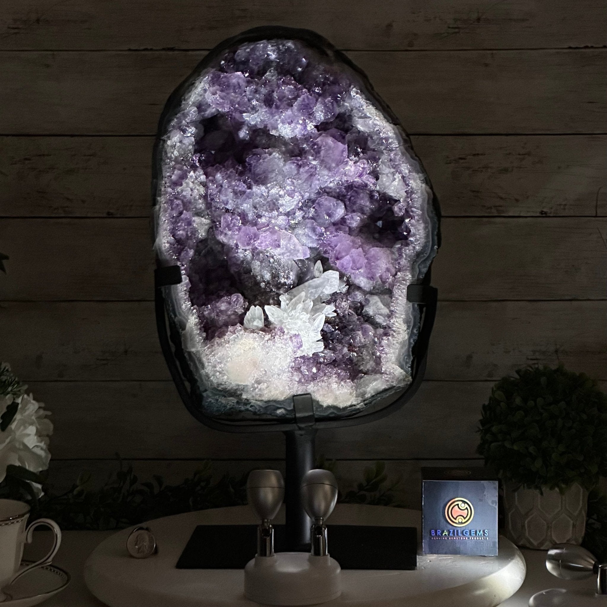 Amethyst Cluster on a Metal Base, 28.4 lbs & 17.5" Tall, #5491 - 0101 - Brazil GemsBrazil GemsAmethyst Cluster on a Metal Base, 28.4 lbs & 17.5" Tall, #5491 - 0101Clusters on Fixed Bases5491 - 0101