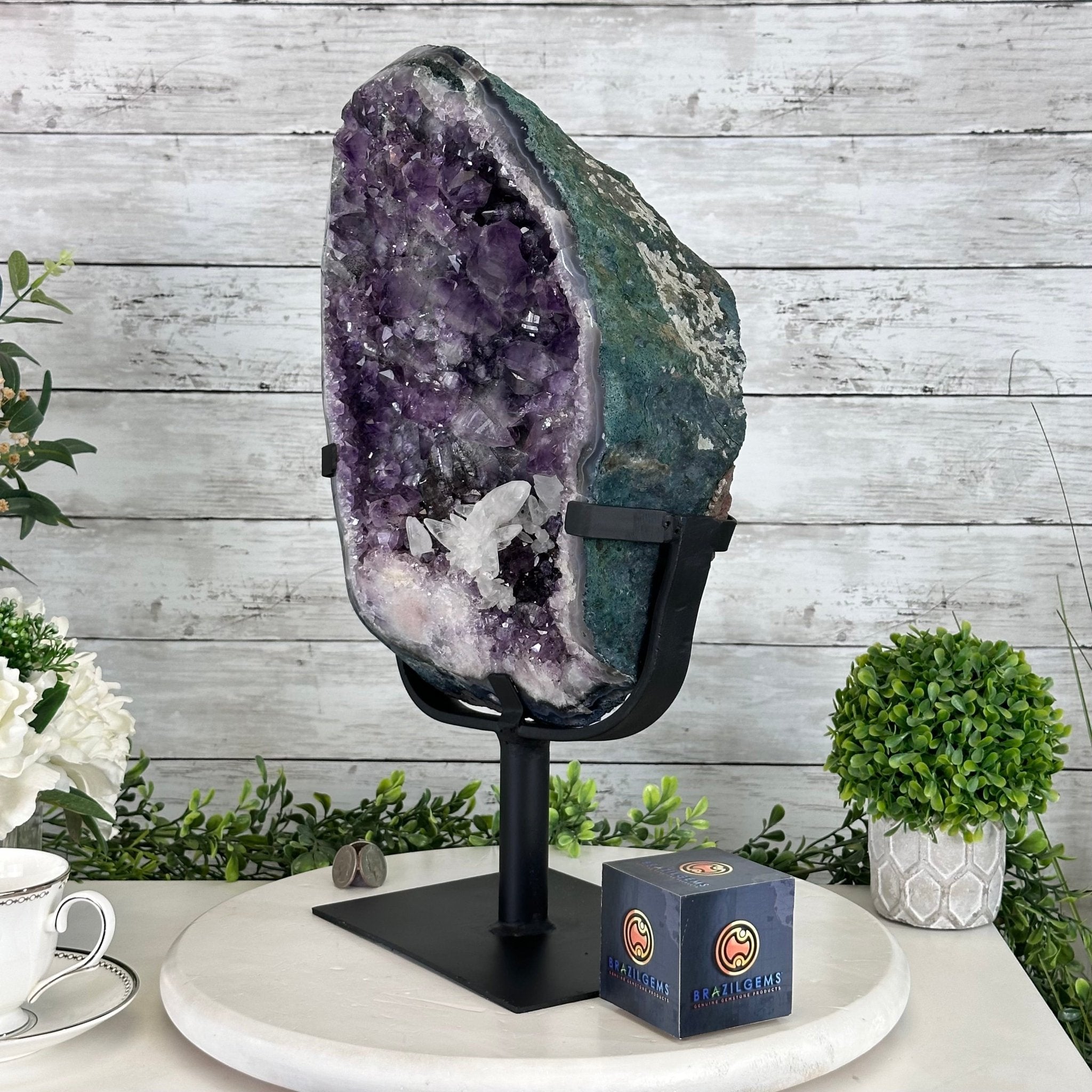 Amethyst Cluster on a Metal Base, 28.4 lbs & 17.5" Tall, #5491 - 0101 - Brazil GemsBrazil GemsAmethyst Cluster on a Metal Base, 28.4 lbs & 17.5" Tall, #5491 - 0101Clusters on Fixed Bases5491 - 0101