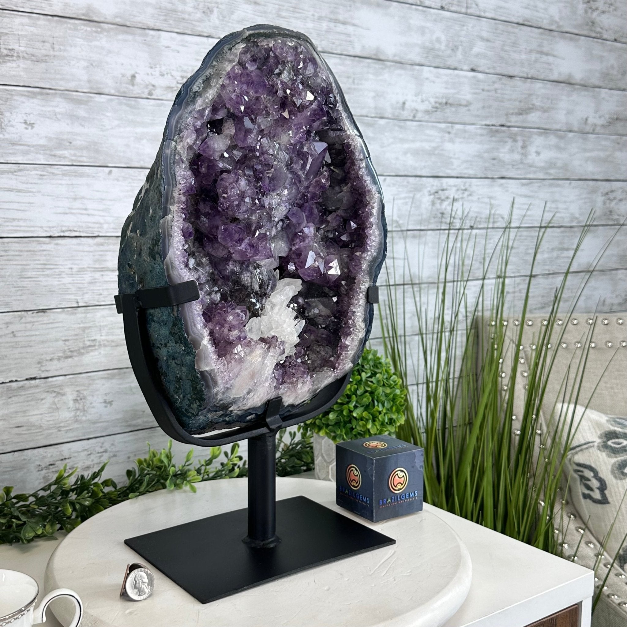 Amethyst Cluster on a Metal Base, 28.4 lbs & 17.5" Tall, #5491 - 0101 - Brazil GemsBrazil GemsAmethyst Cluster on a Metal Base, 28.4 lbs & 17.5" Tall, #5491 - 0101Clusters on Fixed Bases5491 - 0101