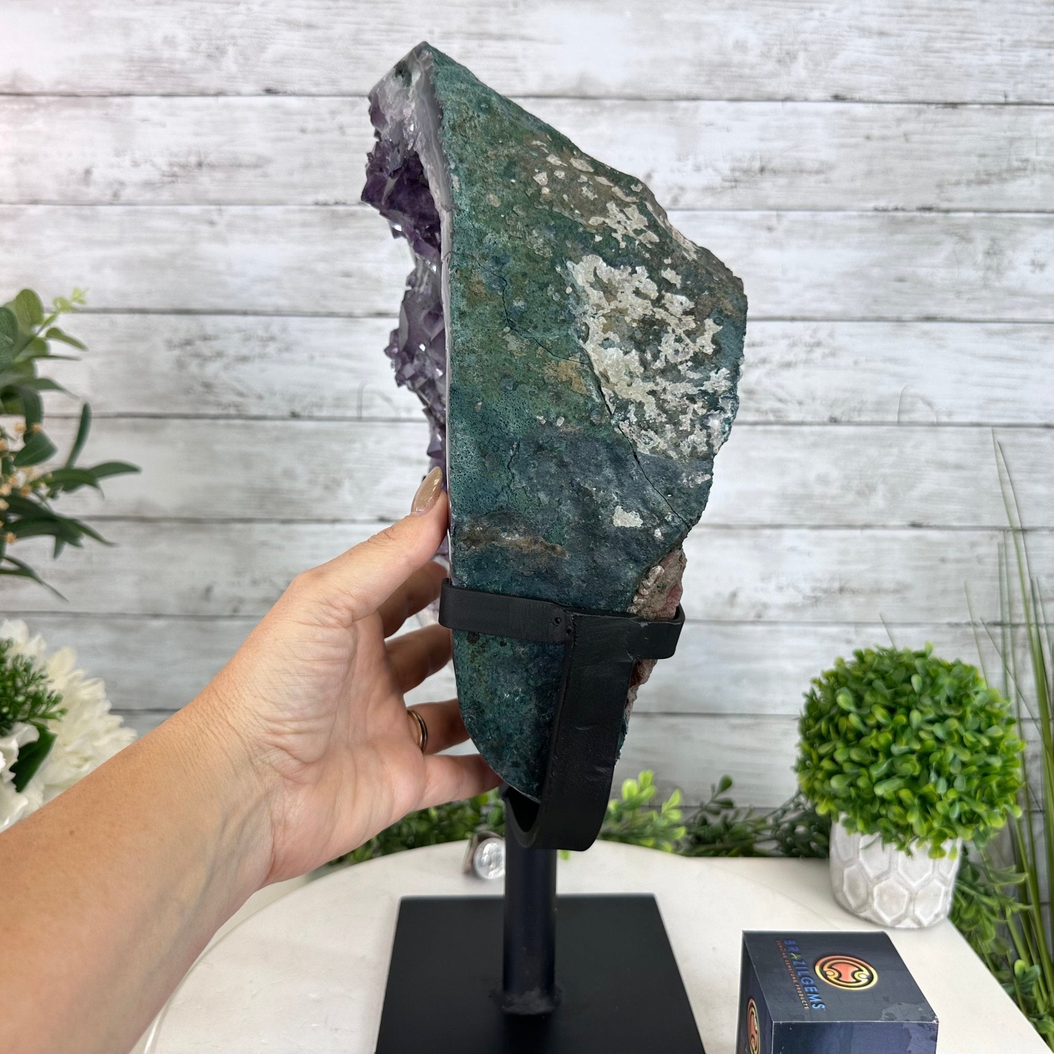 Amethyst Cluster on a Metal Base, 28.4 lbs & 17.5" Tall, #5491 - 0101 - Brazil GemsBrazil GemsAmethyst Cluster on a Metal Base, 28.4 lbs & 17.5" Tall, #5491 - 0101Clusters on Fixed Bases5491 - 0101