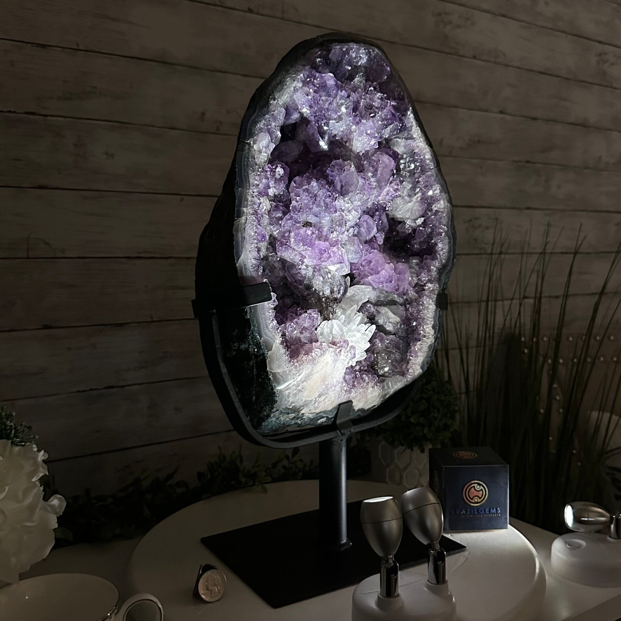 Amethyst Cluster on a Metal Base, 28.4 lbs & 17.5" Tall, #5491 - 0101 - Brazil GemsBrazil GemsAmethyst Cluster on a Metal Base, 28.4 lbs & 17.5" Tall, #5491 - 0101Clusters on Fixed Bases5491 - 0101