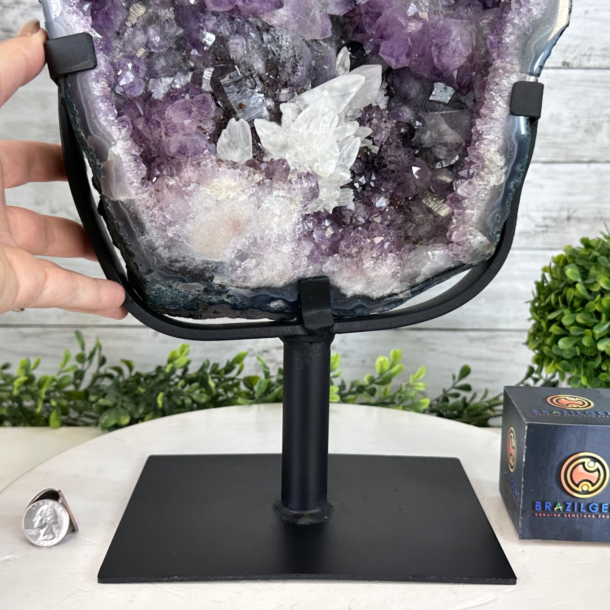 Amethyst Cluster on a Metal Base, 28.4 lbs & 17.5" Tall, #5491 - 0101 - Brazil GemsBrazil GemsAmethyst Cluster on a Metal Base, 28.4 lbs & 17.5" Tall, #5491 - 0101Clusters on Fixed Bases5491 - 0101
