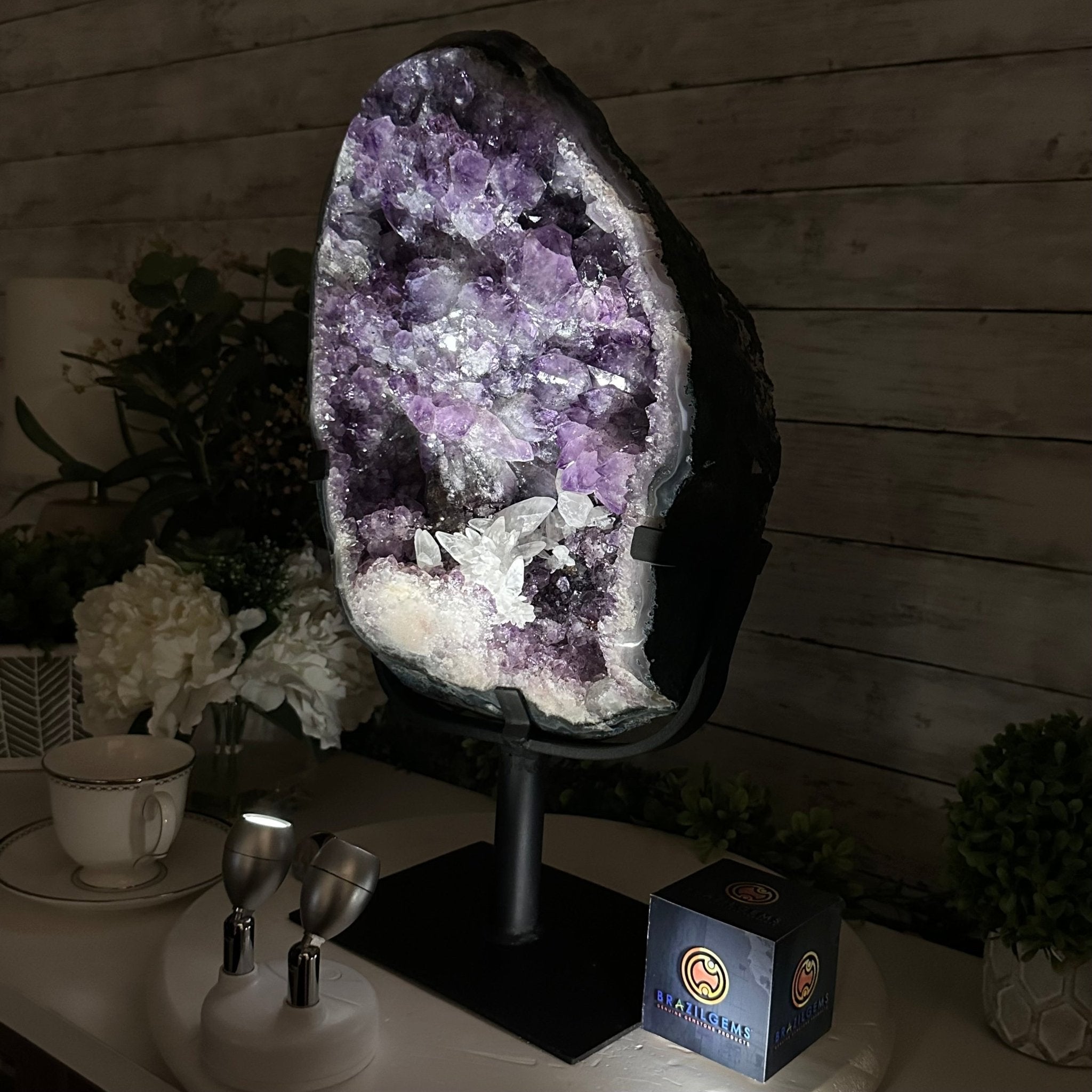 Amethyst Cluster on a Metal Base, 28.4 lbs & 17.5" Tall, #5491 - 0101 - Brazil GemsBrazil GemsAmethyst Cluster on a Metal Base, 28.4 lbs & 17.5" Tall, #5491 - 0101Clusters on Fixed Bases5491 - 0101