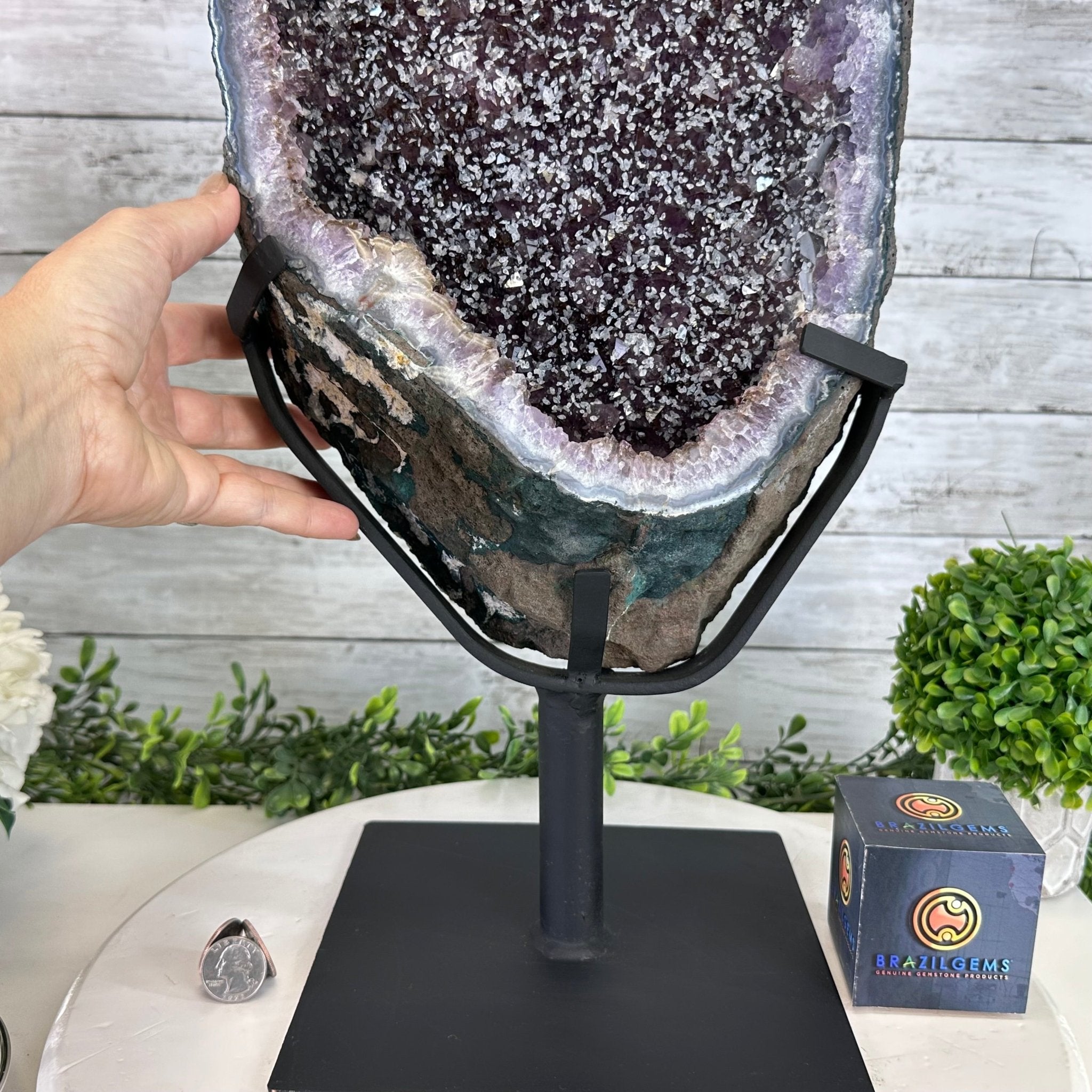 Amethyst Cluster on a Metal Base, 28.8 lbs & 22.5" Tall, #5491 - 0102 - Brazil GemsBrazil GemsAmethyst Cluster on a Metal Base, 28.8 lbs & 22.5" Tall, #5491 - 0102Clusters on Fixed Bases5491 - 0102