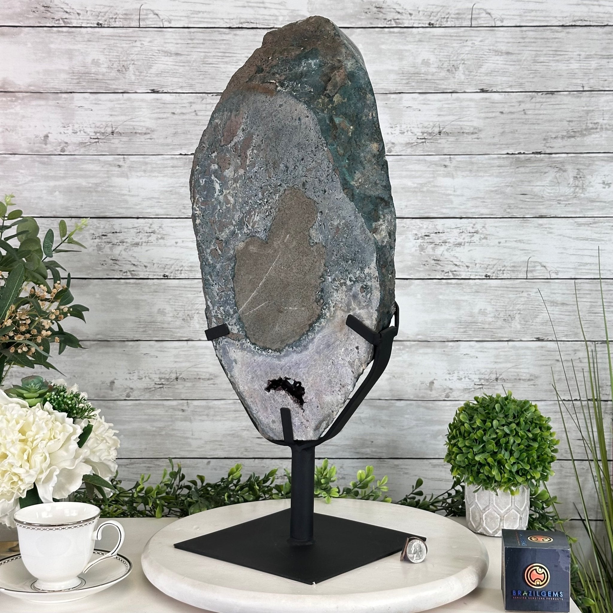 Amethyst Cluster on a Metal Base, 28.8 lbs & 22.5" Tall, #5491 - 0102 - Brazil GemsBrazil GemsAmethyst Cluster on a Metal Base, 28.8 lbs & 22.5" Tall, #5491 - 0102Clusters on Fixed Bases5491 - 0102