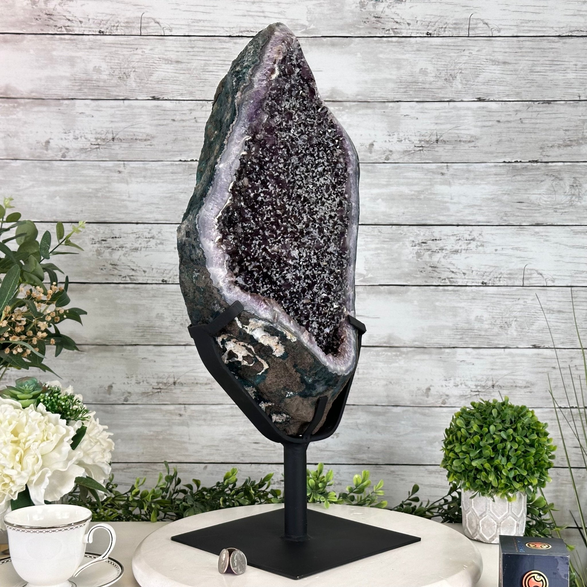 Amethyst Cluster on a Metal Base, 28.8 lbs & 22.5" Tall, #5491 - 0102 - Brazil GemsBrazil GemsAmethyst Cluster on a Metal Base, 28.8 lbs & 22.5" Tall, #5491 - 0102Clusters on Fixed Bases5491 - 0102