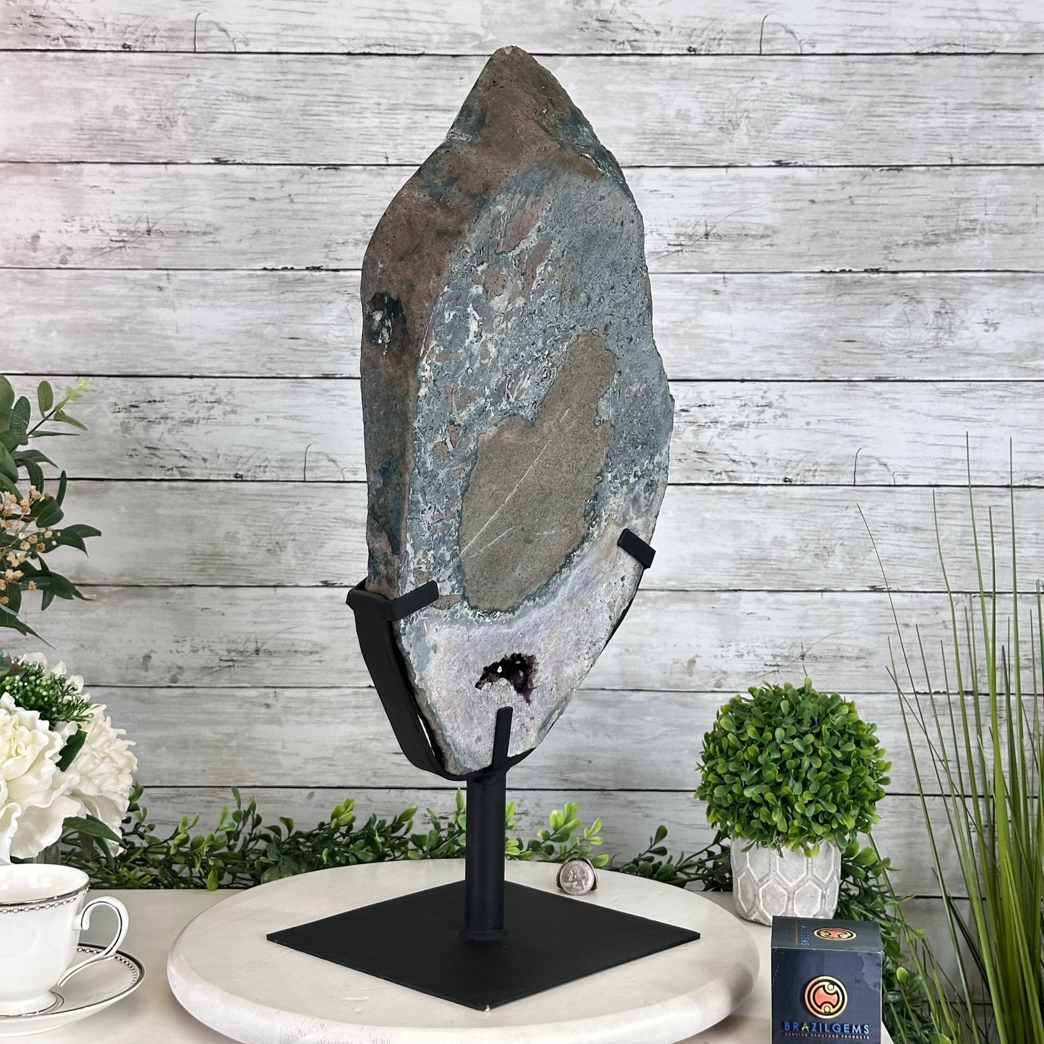 Amethyst Cluster on a Metal Base, 28.8 lbs & 22.5" Tall, #5491 - 0102 - Brazil GemsBrazil GemsAmethyst Cluster on a Metal Base, 28.8 lbs & 22.5" Tall, #5491 - 0102Clusters on Fixed Bases5491 - 0102