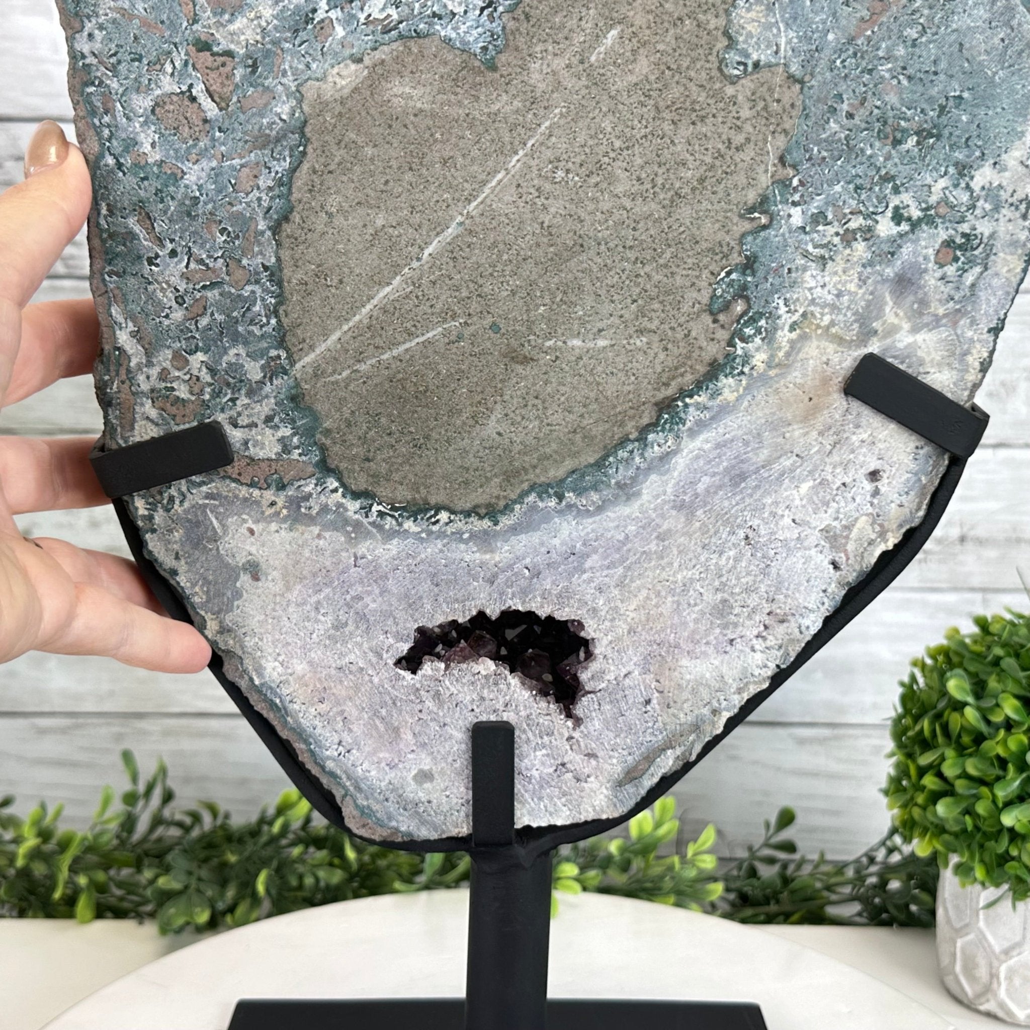 Amethyst Cluster on a Metal Base, 28.8 lbs & 22.5" Tall, #5491 - 0102 - Brazil GemsBrazil GemsAmethyst Cluster on a Metal Base, 28.8 lbs & 22.5" Tall, #5491 - 0102Clusters on Fixed Bases5491 - 0102