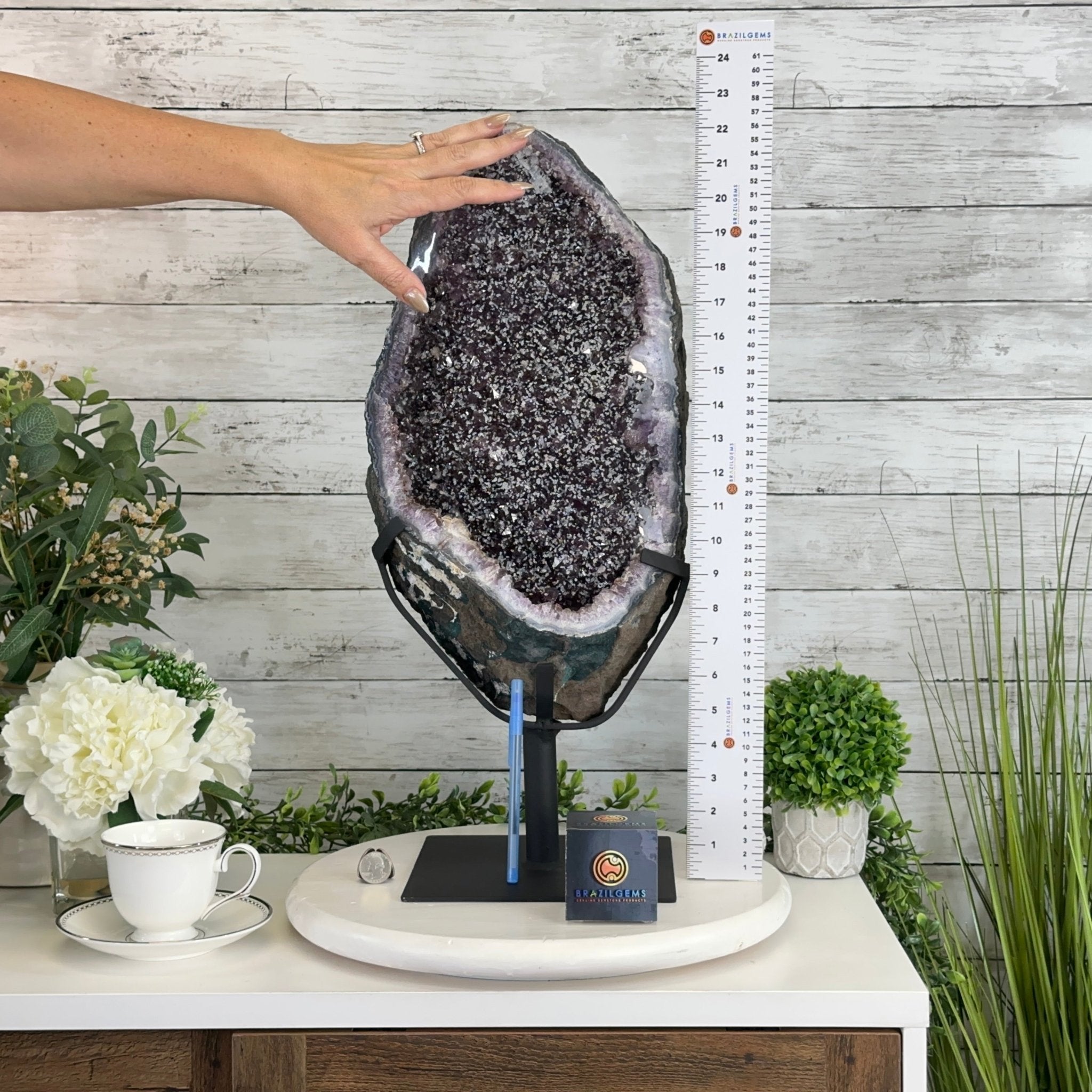 Amethyst Cluster on a Metal Base, 28.8 lbs & 22.5" Tall, #5491 - 0102 - Brazil GemsBrazil GemsAmethyst Cluster on a Metal Base, 28.8 lbs & 22.5" Tall, #5491 - 0102Clusters on Fixed Bases5491 - 0102
