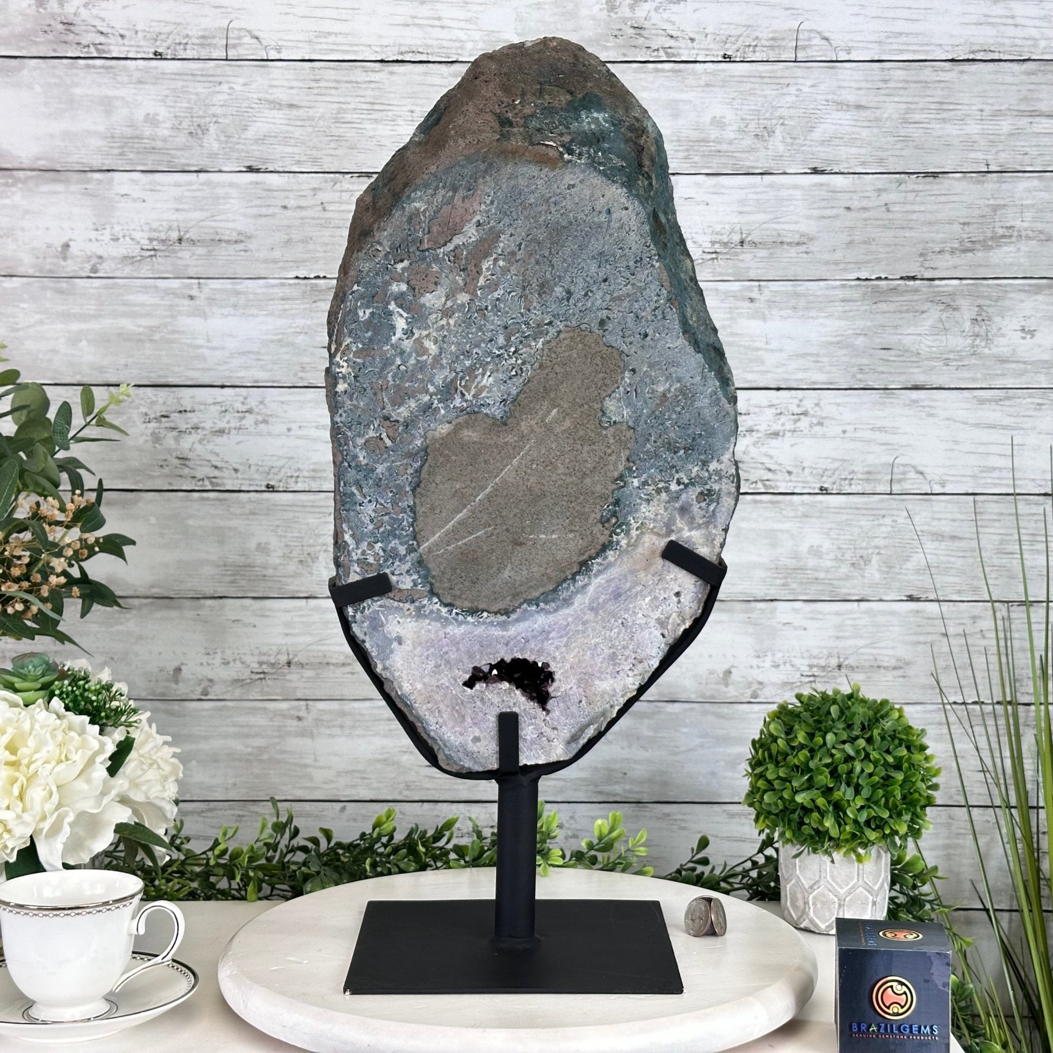 Amethyst Cluster on a Metal Base, 28.8 lbs & 22.5" Tall, #5491 - 0102 - Brazil GemsBrazil GemsAmethyst Cluster on a Metal Base, 28.8 lbs & 22.5" Tall, #5491 - 0102Clusters on Fixed Bases5491 - 0102
