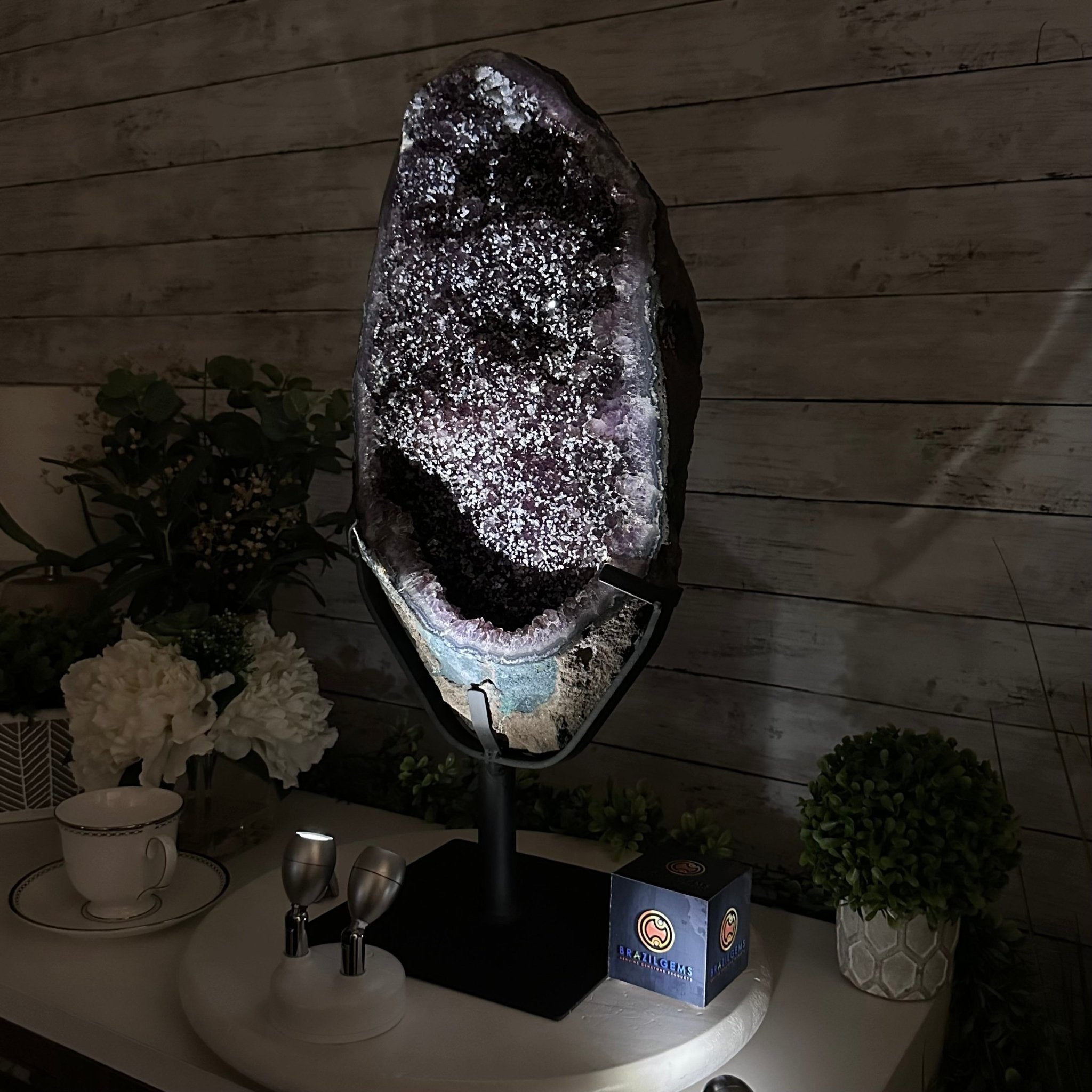 Amethyst Cluster on a Metal Base, 28.8 lbs & 22.5" Tall, #5491 - 0102 - Brazil GemsBrazil GemsAmethyst Cluster on a Metal Base, 28.8 lbs & 22.5" Tall, #5491 - 0102Clusters on Fixed Bases5491 - 0102