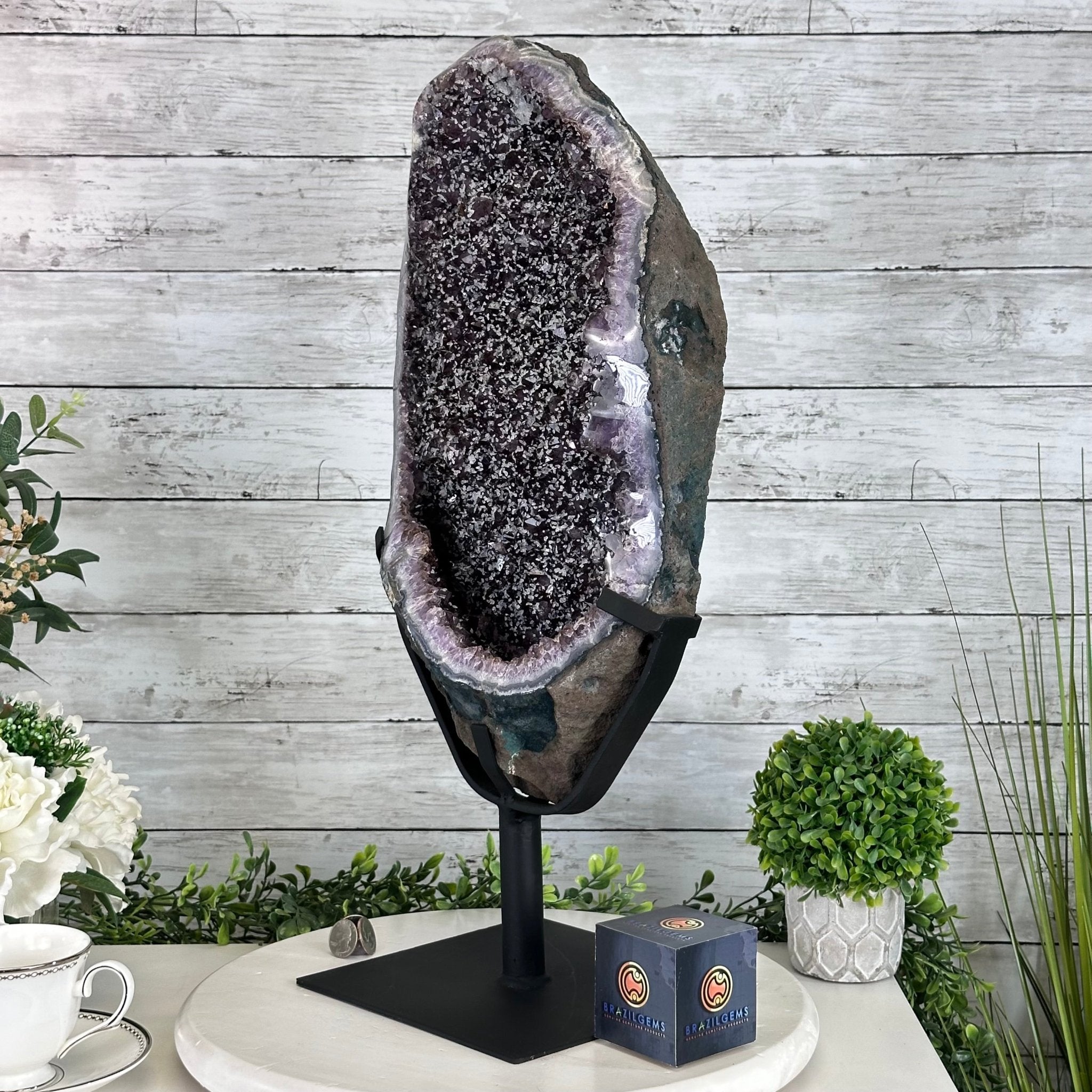 Amethyst Cluster on a Metal Base, 28.8 lbs & 22.5" Tall, #5491 - 0102 - Brazil GemsBrazil GemsAmethyst Cluster on a Metal Base, 28.8 lbs & 22.5" Tall, #5491 - 0102Clusters on Fixed Bases5491 - 0102
