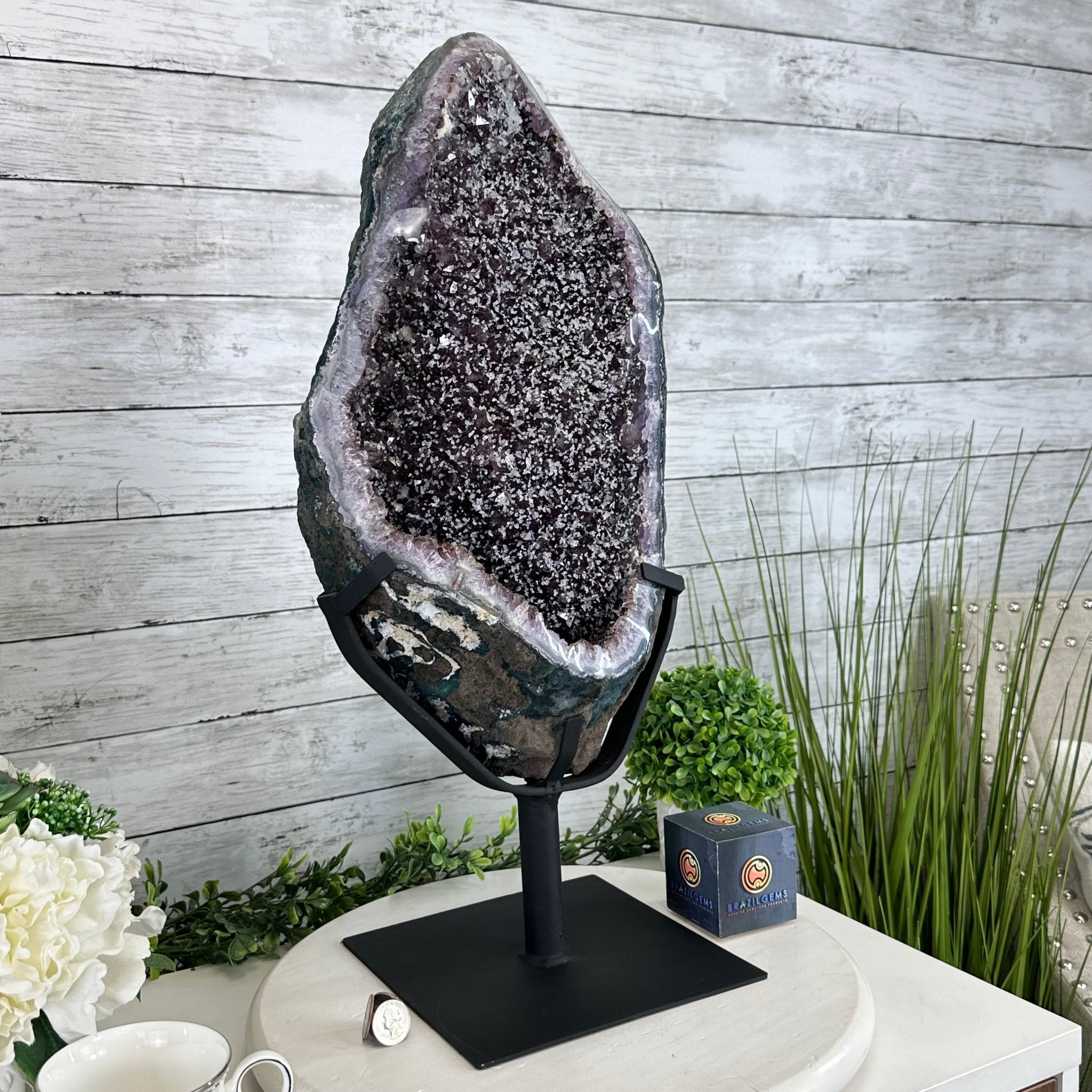 Amethyst Cluster on a Metal Base, 28.8 lbs & 22.5" Tall, #5491 - 0102 - Brazil GemsBrazil GemsAmethyst Cluster on a Metal Base, 28.8 lbs & 22.5" Tall, #5491 - 0102Clusters on Fixed Bases5491 - 0102