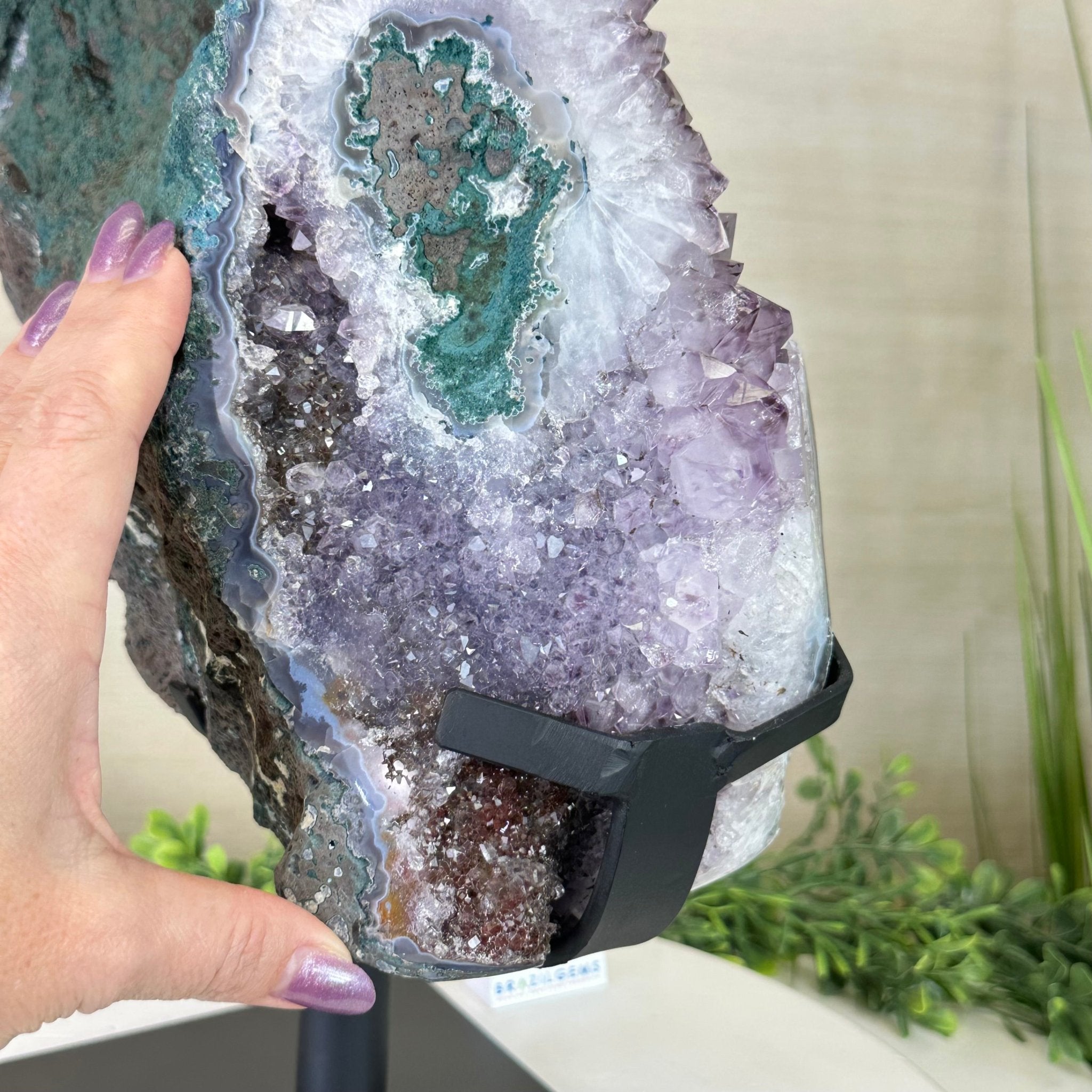 Amethyst Cluster on a Metal Base, 29.3 lbs & 16.6" Tall #5491 - 0244 - Brazil GemsBrazil GemsAmethyst Cluster on a Metal Base, 29.3 lbs & 16.6" Tall #5491 - 0244Clusters on Fixed Bases5491 - 0244
