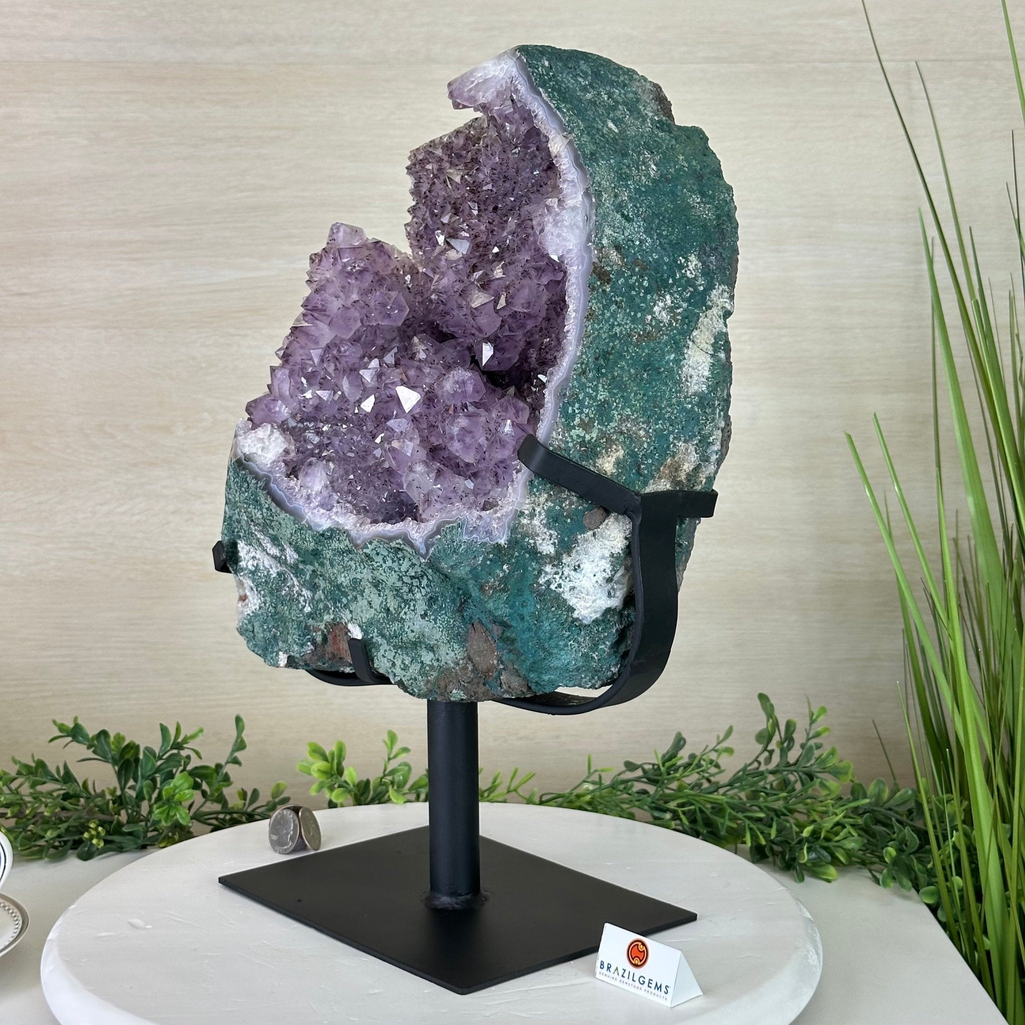 Amethyst Cluster on a Metal Base, 29.3 lbs & 16.6" Tall #5491 - 0244 - Brazil GemsBrazil GemsAmethyst Cluster on a Metal Base, 29.3 lbs & 16.6" Tall #5491 - 0244Clusters on Fixed Bases5491 - 0244