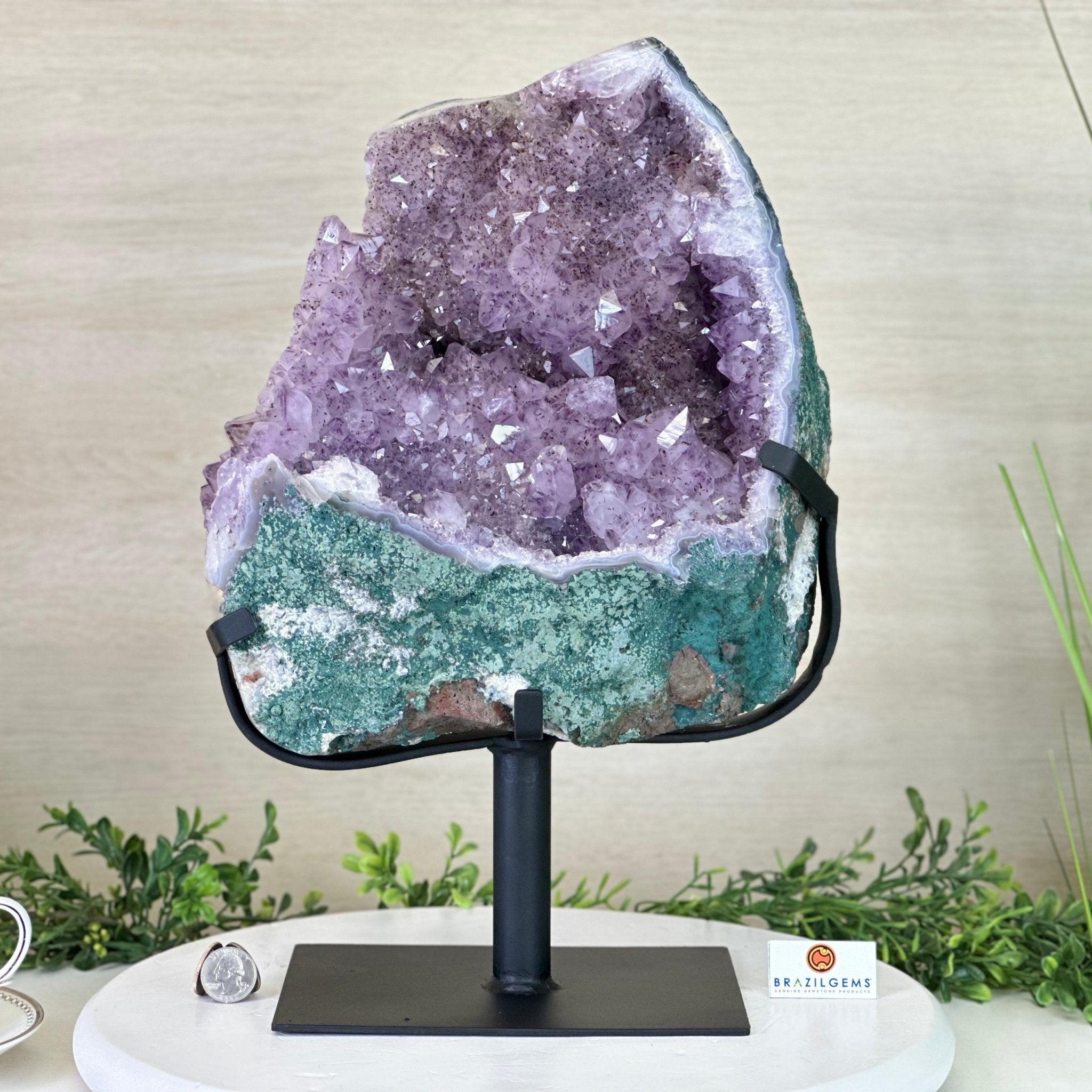 Amethyst Cluster on a Metal Base, 29.3 lbs & 16.6" Tall #5491 - 0244 - Brazil GemsBrazil GemsAmethyst Cluster on a Metal Base, 29.3 lbs & 16.6" Tall #5491 - 0244Clusters on Fixed Bases5491 - 0244