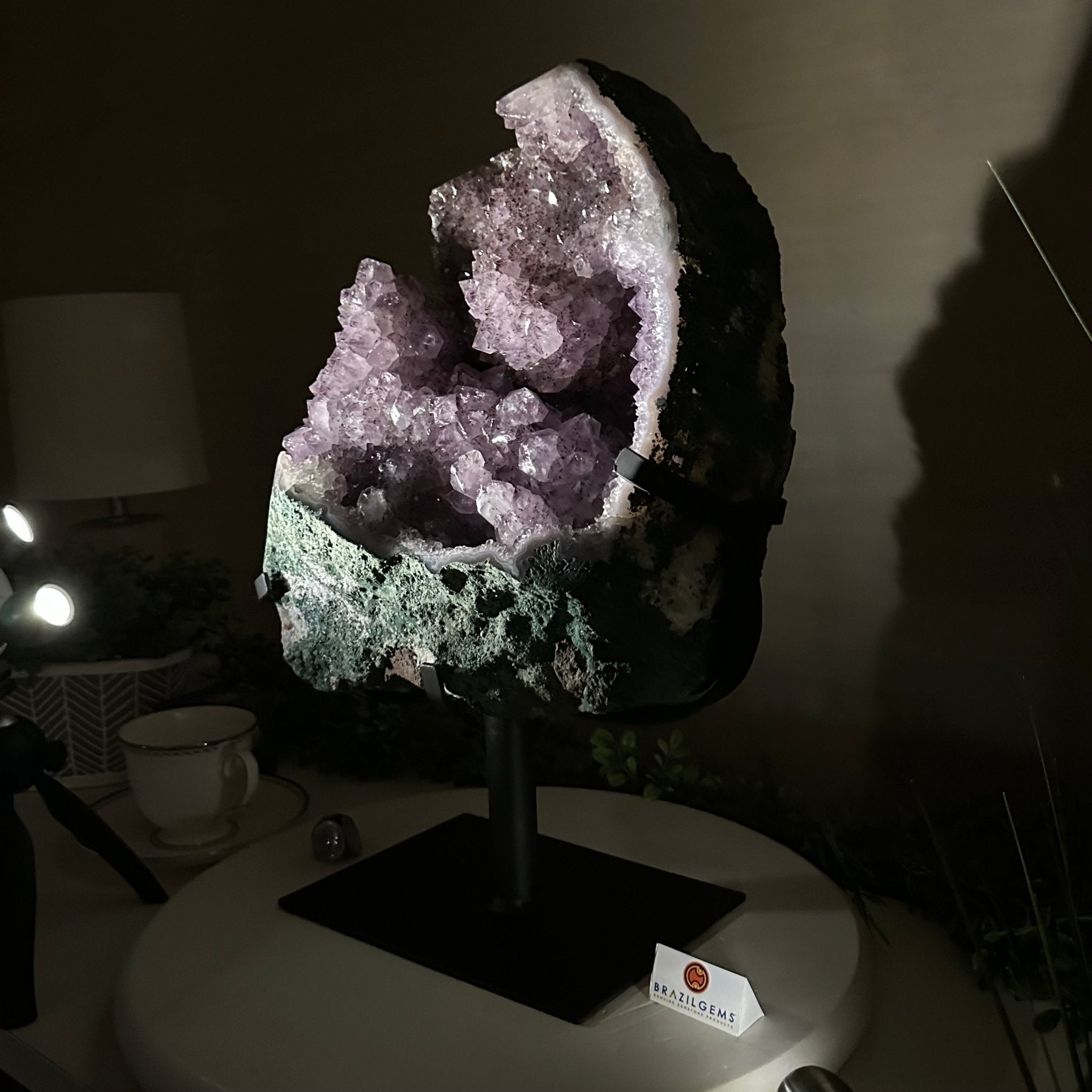 Amethyst Cluster on a Metal Base, 29.3 lbs & 16.6" Tall #5491 - 0244 - Brazil GemsBrazil GemsAmethyst Cluster on a Metal Base, 29.3 lbs & 16.6" Tall #5491 - 0244Clusters on Fixed Bases5491 - 0244