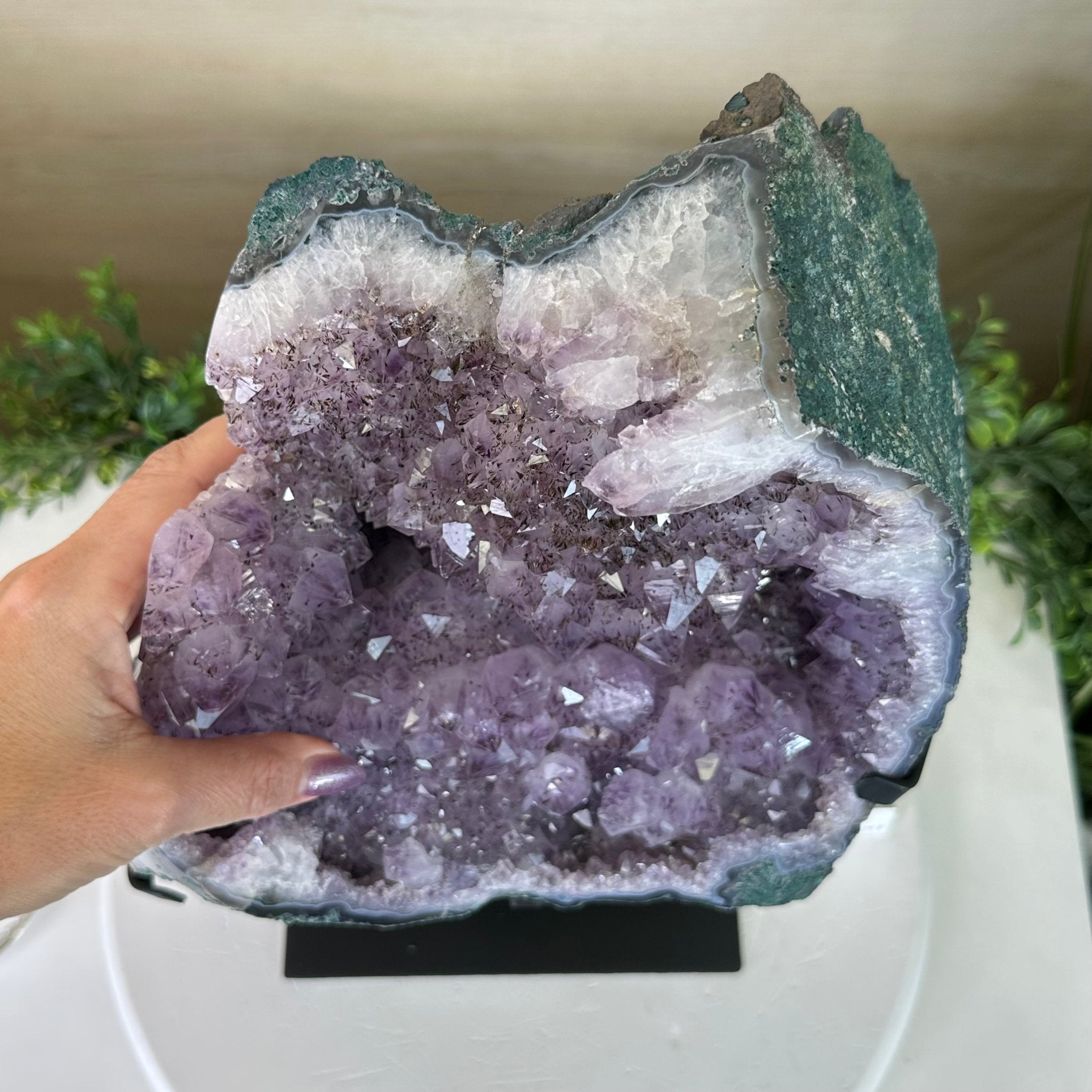 Amethyst Cluster on a Metal Base, 29.3 lbs & 16.6" Tall #5491 - 0244 - Brazil GemsBrazil GemsAmethyst Cluster on a Metal Base, 29.3 lbs & 16.6" Tall #5491 - 0244Clusters on Fixed Bases5491 - 0244