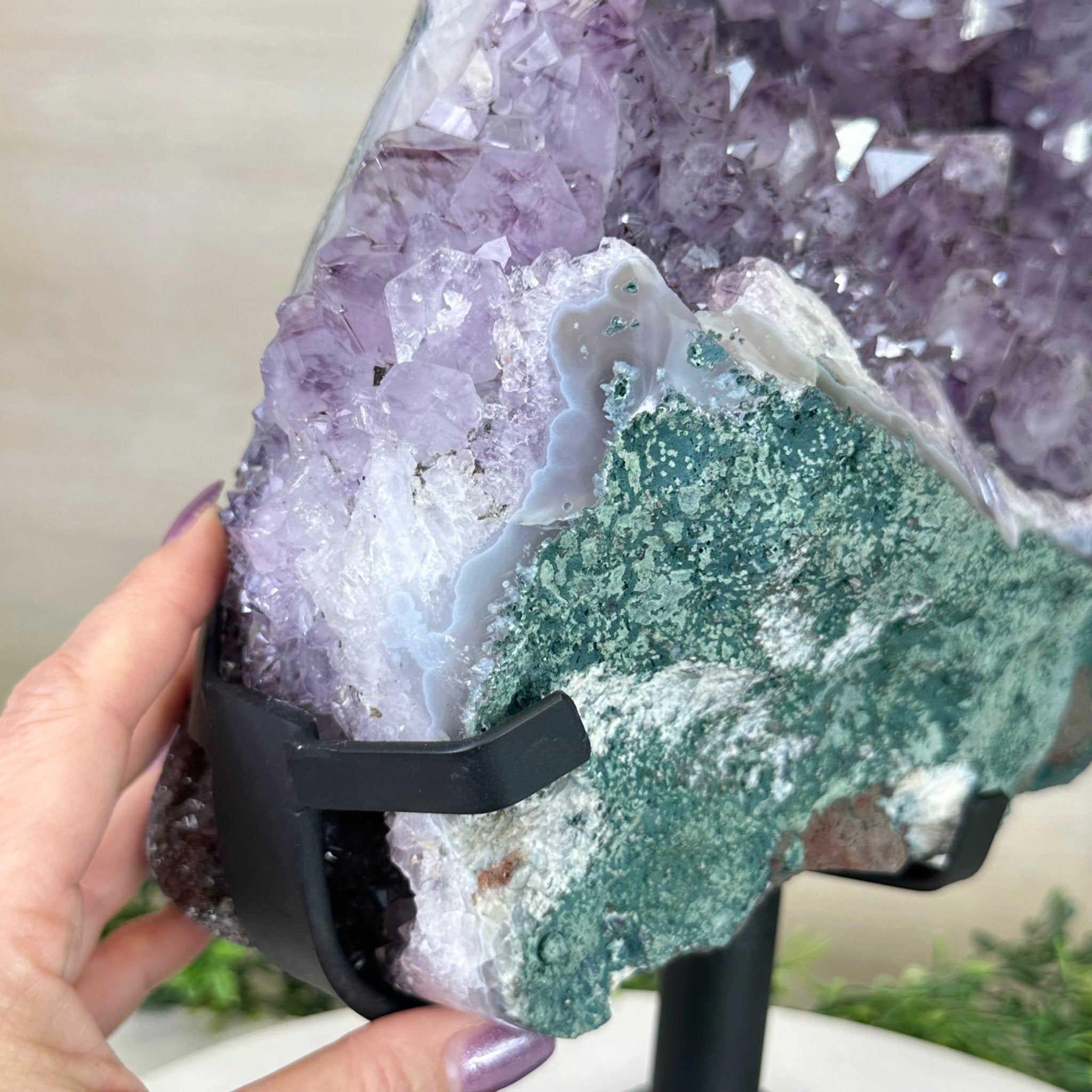 Amethyst Cluster on a Metal Base, 29.3 lbs & 16.6" Tall #5491 - 0244 - Brazil GemsBrazil GemsAmethyst Cluster on a Metal Base, 29.3 lbs & 16.6" Tall #5491 - 0244Clusters on Fixed Bases5491 - 0244
