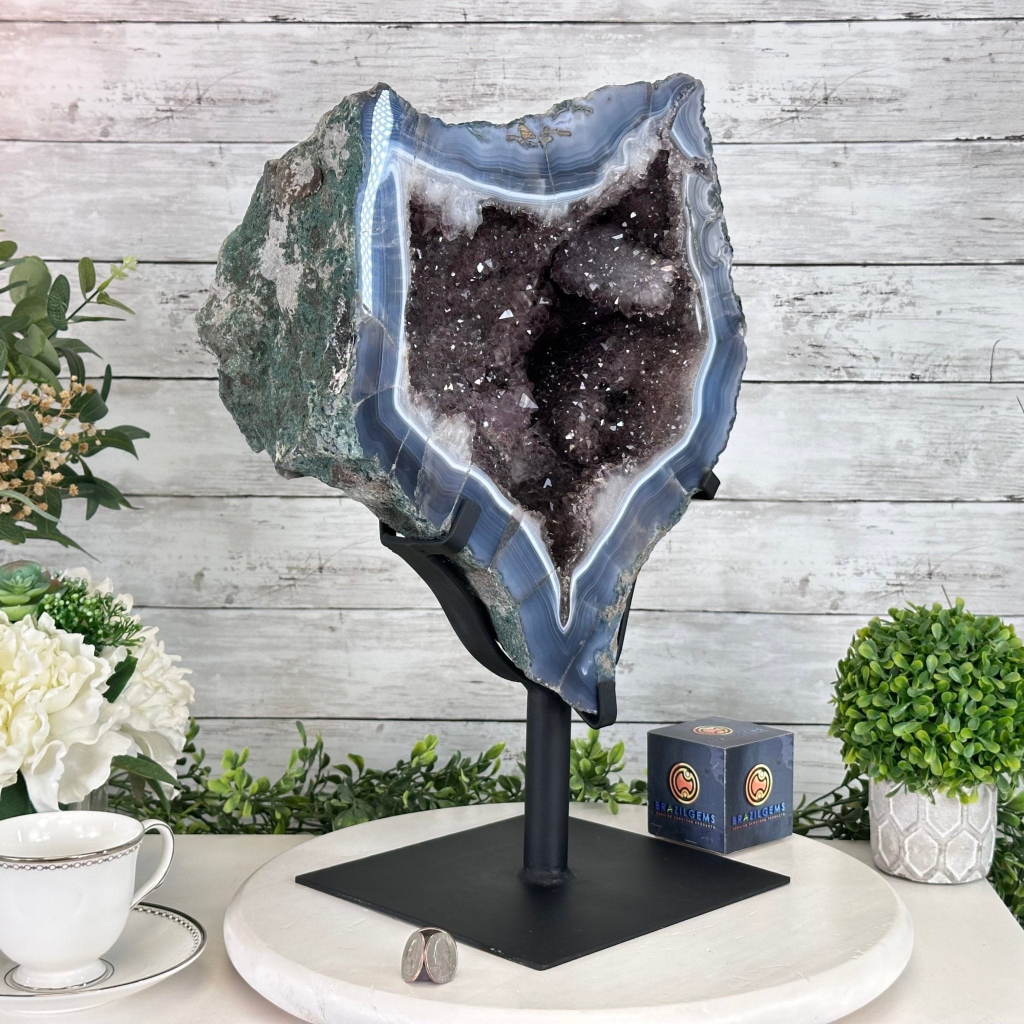Amethyst Cluster on a Metal Base, 32.4 lbs & 18" Tall #5491 - 0104 - Brazil GemsBrazil GemsAmethyst Cluster on a Metal Base, 32.4 lbs & 18" Tall #5491 - 0104Clusters on Fixed Bases5491 - 0104