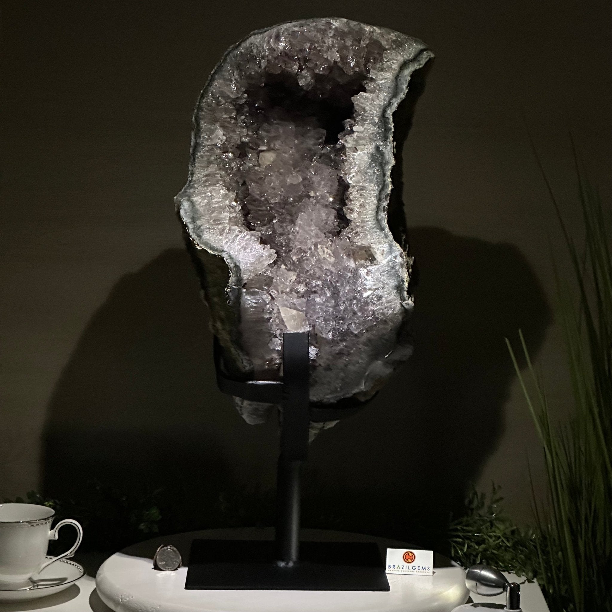 Amethyst Cluster on a Metal Base, 54.1 lbs & 22" Tall, #5491 - 0187 - Brazil GemsBrazil GemsAmethyst Cluster on a Metal Base, 54.1 lbs & 22" Tall, #5491 - 0187Clusters on Fixed Bases5491 - 0187
