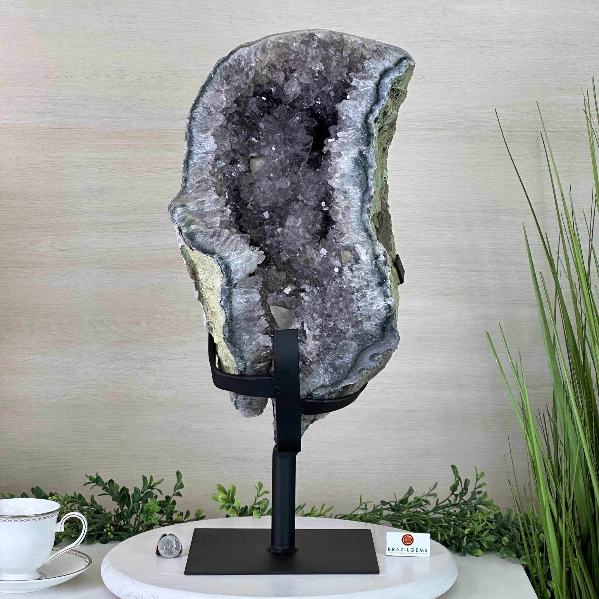 Amethyst Cluster on a Metal Base, 54.1 lbs & 22" Tall, #5491 - 0187 - Brazil GemsBrazil GemsAmethyst Cluster on a Metal Base, 54.1 lbs & 22" Tall, #5491 - 0187Clusters on Fixed Bases5491 - 0187