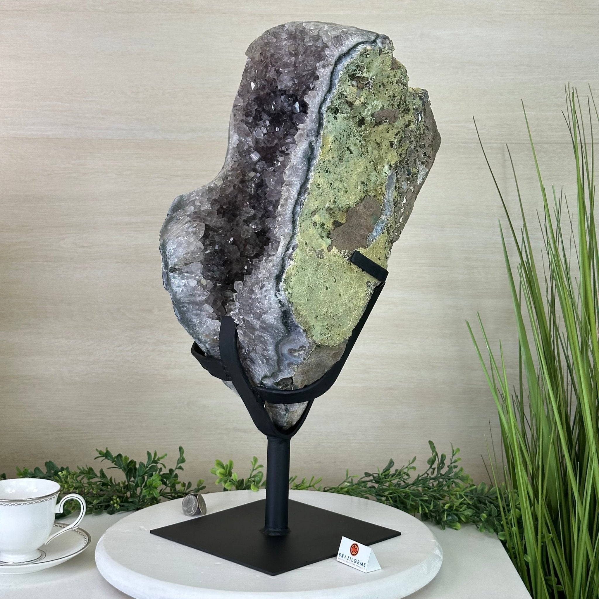 Amethyst Cluster on a Metal Base, 54.1 lbs & 22" Tall, #5491 - 0187 - Brazil GemsBrazil GemsAmethyst Cluster on a Metal Base, 54.1 lbs & 22" Tall, #5491 - 0187Clusters on Fixed Bases5491 - 0187