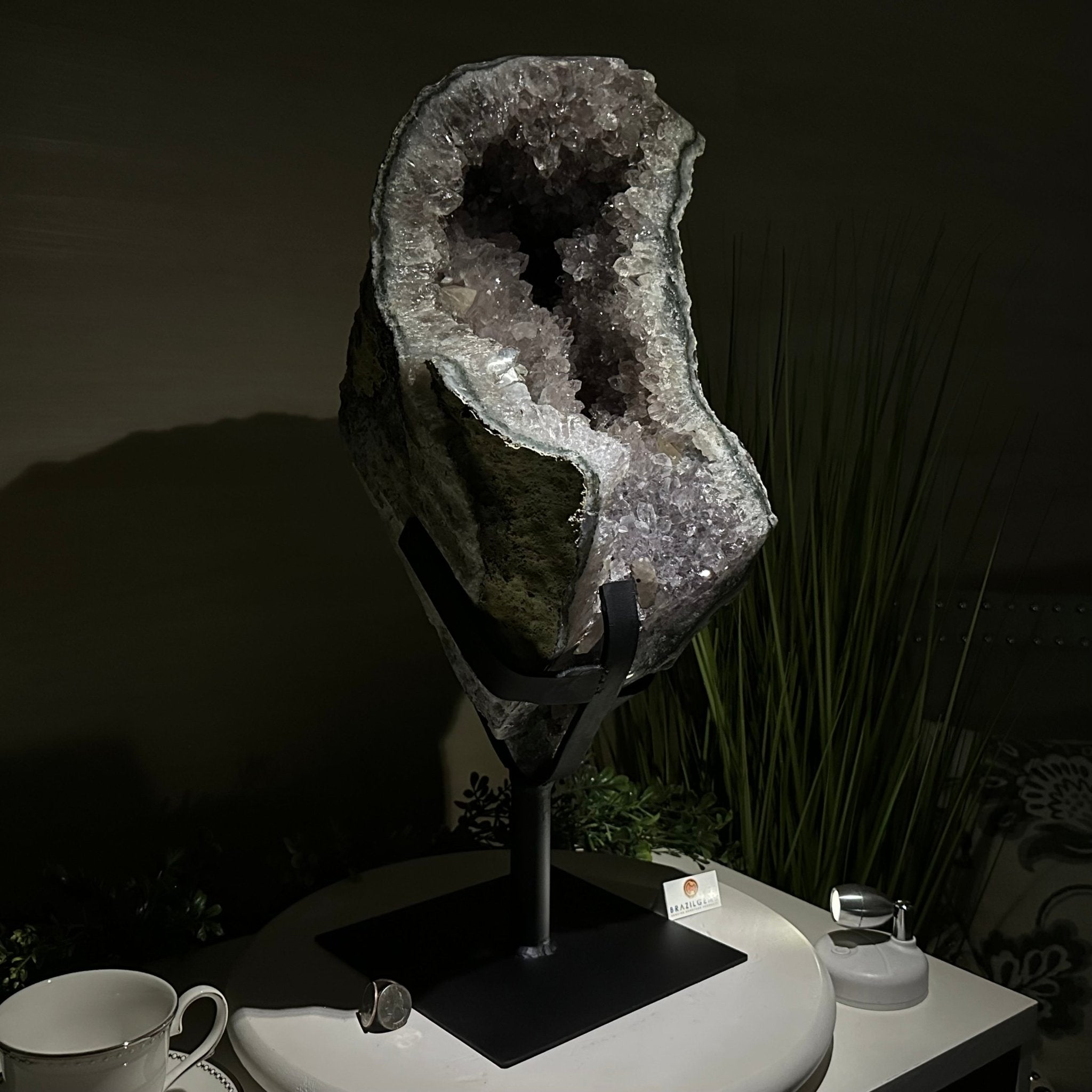 Amethyst Cluster on a Metal Base, 54.1 lbs & 22" Tall, #5491 - 0187 - Brazil GemsBrazil GemsAmethyst Cluster on a Metal Base, 54.1 lbs & 22" Tall, #5491 - 0187Clusters on Fixed Bases5491 - 0187