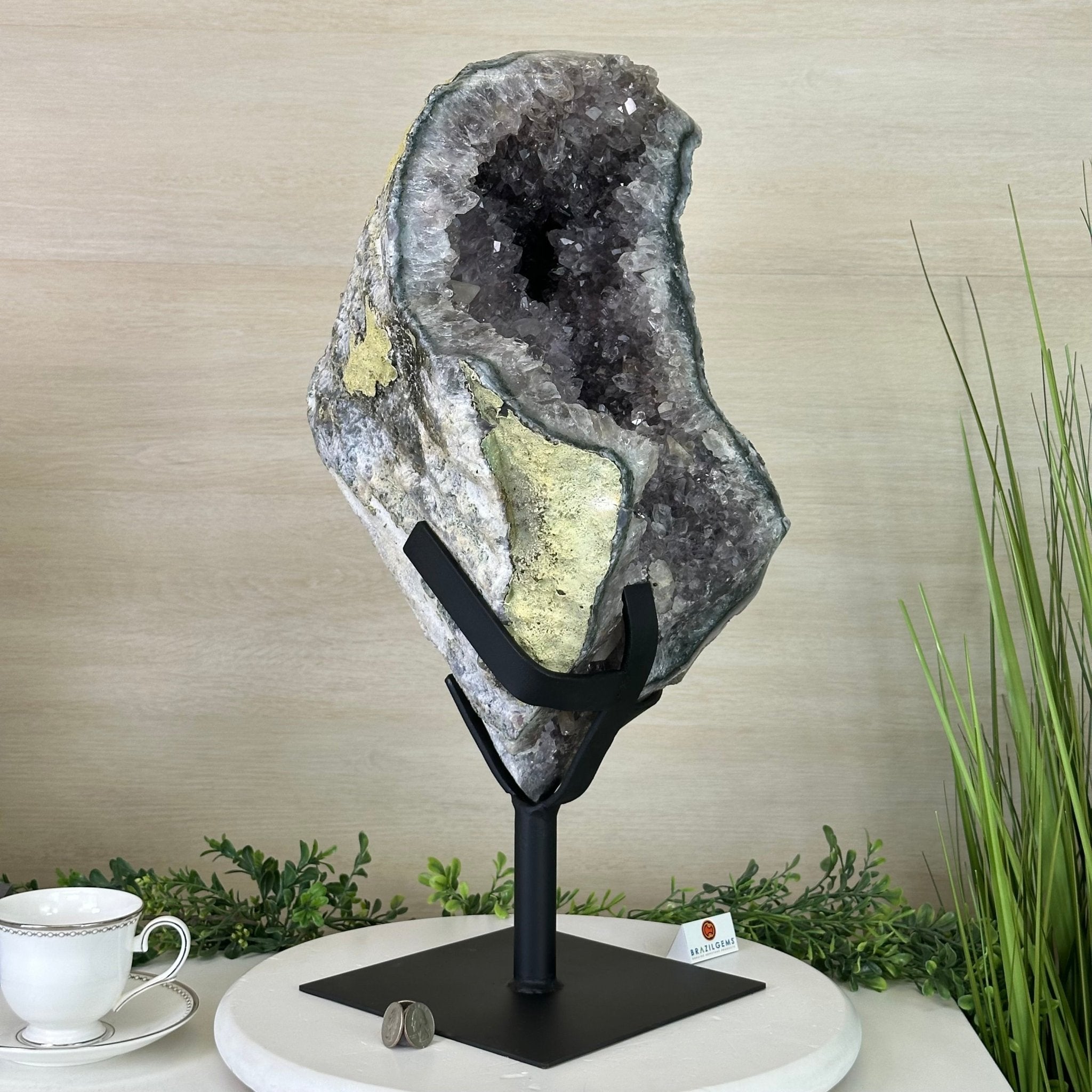 Amethyst Cluster on a Metal Base, 54.1 lbs & 22" Tall, #5491 - 0187 - Brazil GemsBrazil GemsAmethyst Cluster on a Metal Base, 54.1 lbs & 22" Tall, #5491 - 0187Clusters on Fixed Bases5491 - 0187