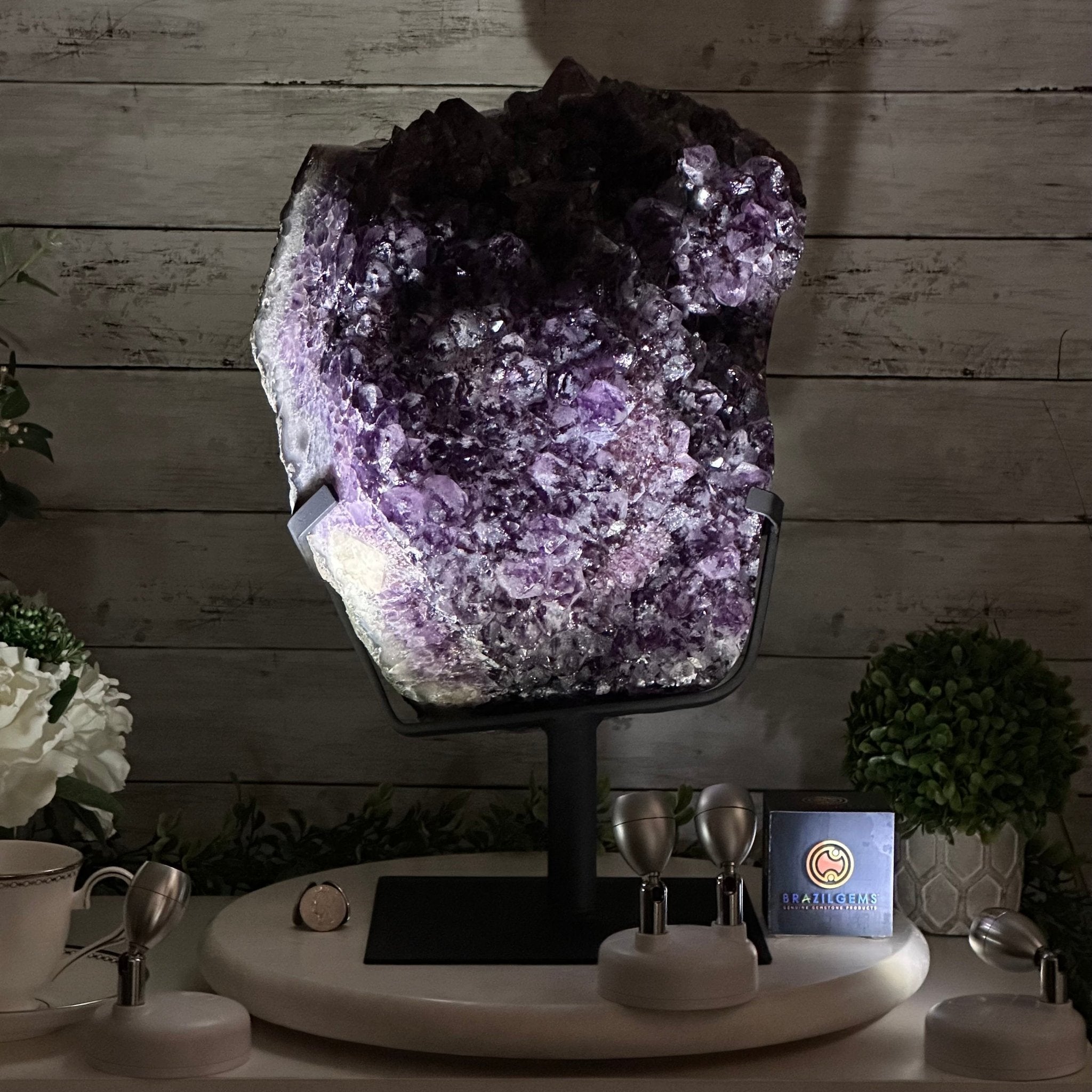 Amethyst Cluster on a Metal Base, 54.2 lbs & 16.8" Tall, #5491 - 0109 - Brazil GemsBrazil GemsAmethyst Cluster on a Metal Base, 54.2 lbs & 16.8" Tall, #5491 - 0109Clusters on Fixed Bases5491 - 0109