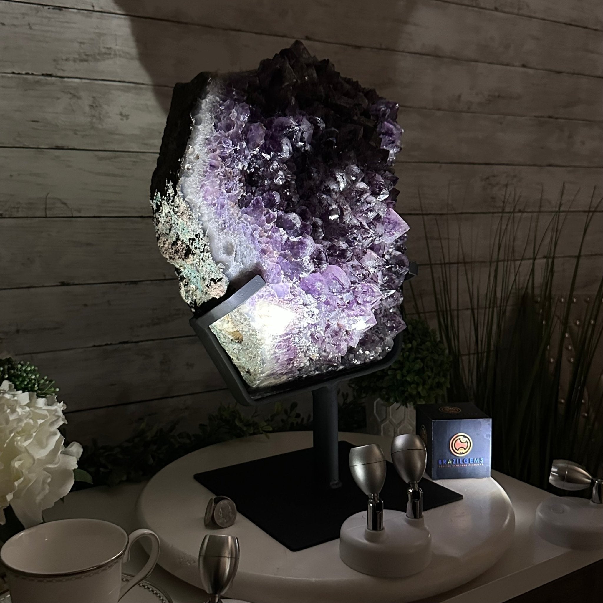 Amethyst Cluster on a Metal Base, 54.2 lbs & 16.8" Tall, #5491 - 0109 - Brazil GemsBrazil GemsAmethyst Cluster on a Metal Base, 54.2 lbs & 16.8" Tall, #5491 - 0109Clusters on Fixed Bases5491 - 0109