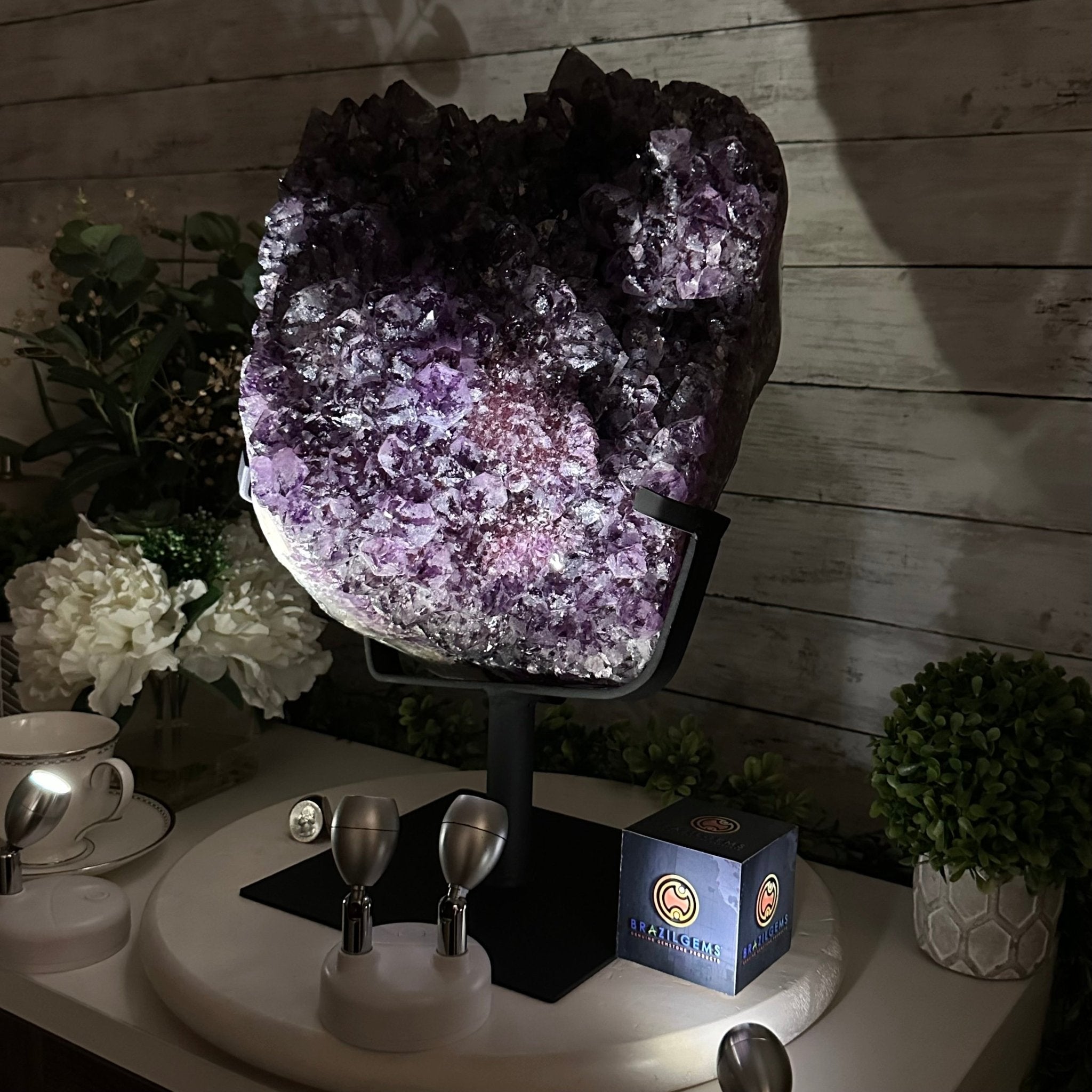 Amethyst Cluster on a Metal Base, 54.2 lbs & 16.8" Tall, #5491 - 0109 - Brazil GemsBrazil GemsAmethyst Cluster on a Metal Base, 54.2 lbs & 16.8" Tall, #5491 - 0109Clusters on Fixed Bases5491 - 0109