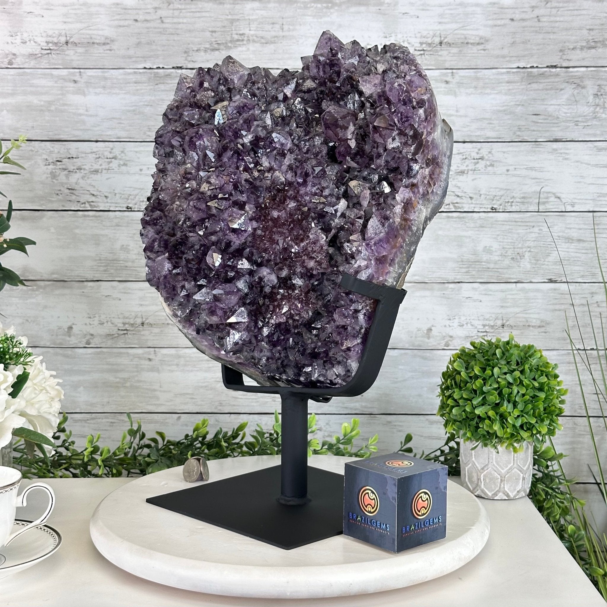 Amethyst Cluster on a Metal Base, 54.2 lbs & 16.8" Tall, #5491 - 0109 - Brazil GemsBrazil GemsAmethyst Cluster on a Metal Base, 54.2 lbs & 16.8" Tall, #5491 - 0109Clusters on Fixed Bases5491 - 0109