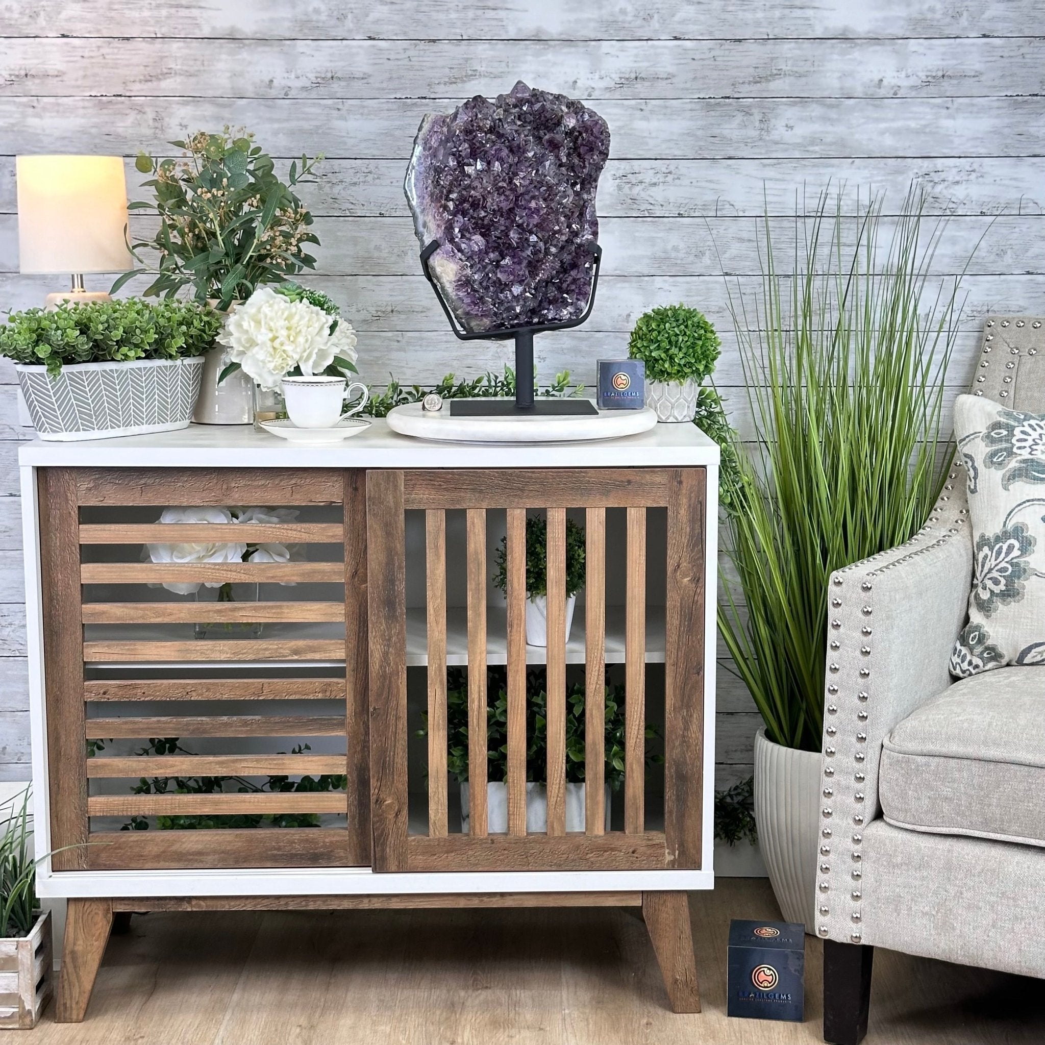 Amethyst Cluster on a Metal Base, 54.2 lbs & 16.8" Tall, #5491 - 0109 - Brazil GemsBrazil GemsAmethyst Cluster on a Metal Base, 54.2 lbs & 16.8" Tall, #5491 - 0109Clusters on Fixed Bases5491 - 0109