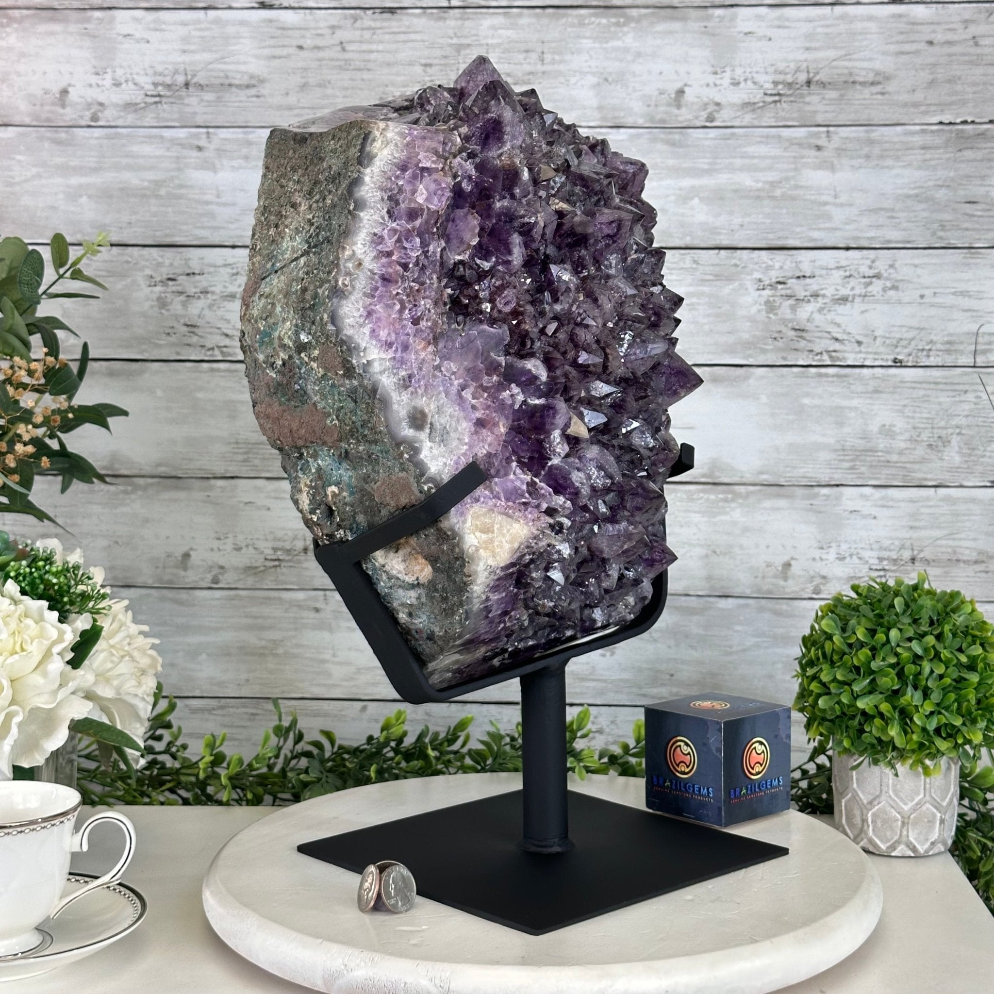 Amethyst Cluster on a Metal Base, 54.2 lbs & 16.8" Tall, #5491 - 0109 - Brazil GemsBrazil GemsAmethyst Cluster on a Metal Base, 54.2 lbs & 16.8" Tall, #5491 - 0109Clusters on Fixed Bases5491 - 0109
