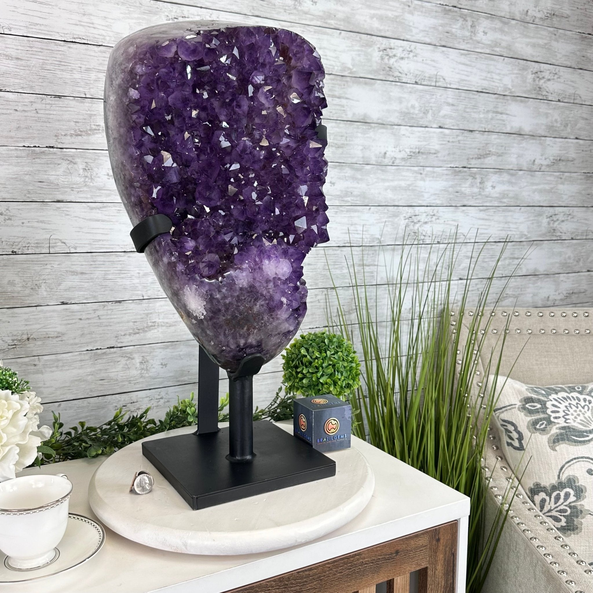 Amethyst Cluster on a Metal Base, 69.9 lbs & 23.1" Tall #5491 - 0146 - Brazil GemsBrazil GemsAmethyst Cluster on a Metal Base, 69.9 lbs & 23.1" Tall #5491 - 0146Clusters on Fixed Bases5491 - 0146