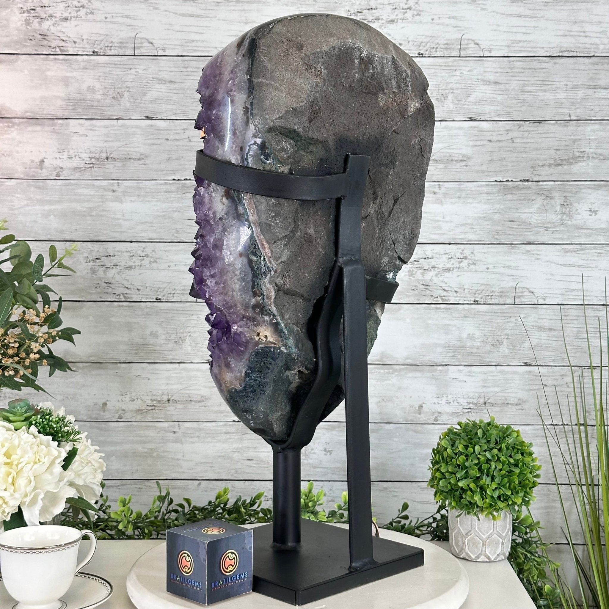Amethyst Cluster on a Metal Base, 69.9 lbs & 23.1" Tall #5491 - 0146 - Brazil GemsBrazil GemsAmethyst Cluster on a Metal Base, 69.9 lbs & 23.1" Tall #5491 - 0146Clusters on Fixed Bases5491 - 0146
