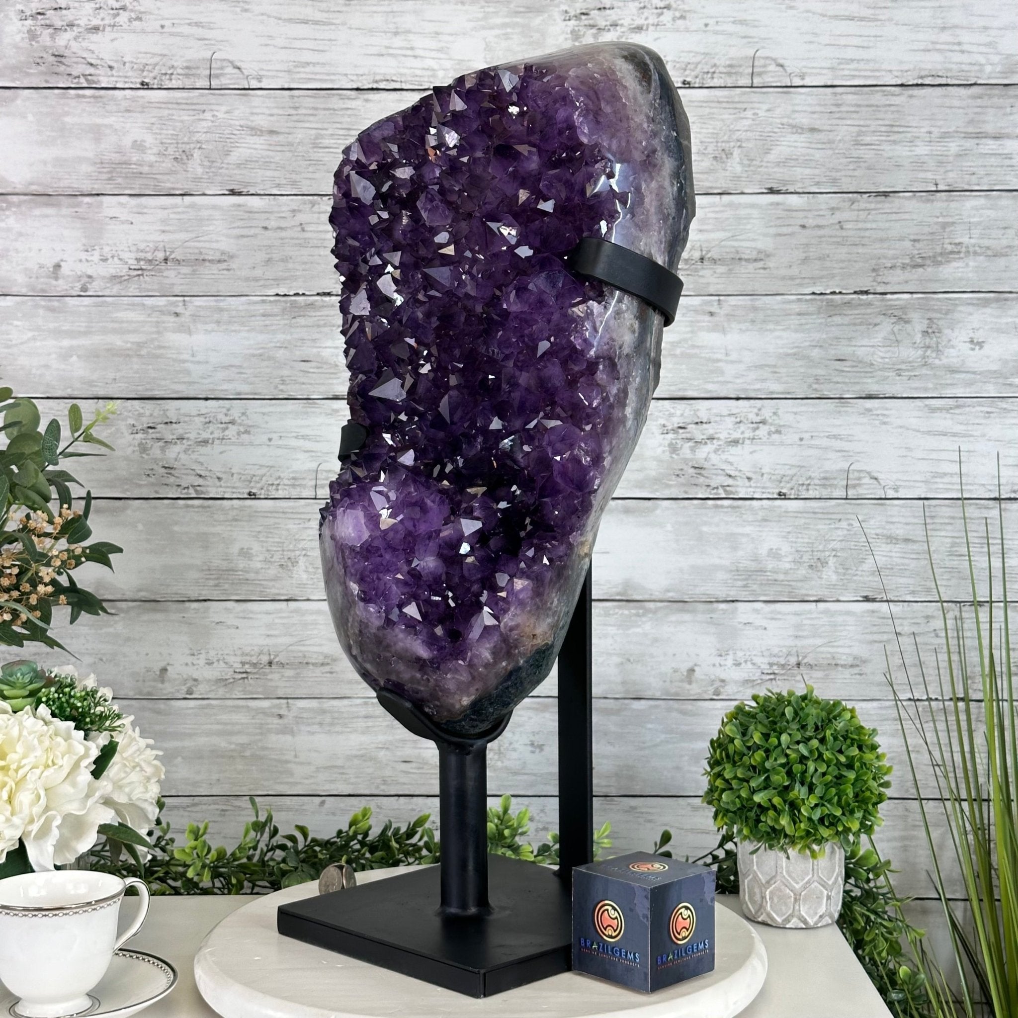 Amethyst Cluster on a Metal Base, 69.9 lbs & 23.1" Tall #5491 - 0146 - Brazil GemsBrazil GemsAmethyst Cluster on a Metal Base, 69.9 lbs & 23.1" Tall #5491 - 0146Clusters on Fixed Bases5491 - 0146